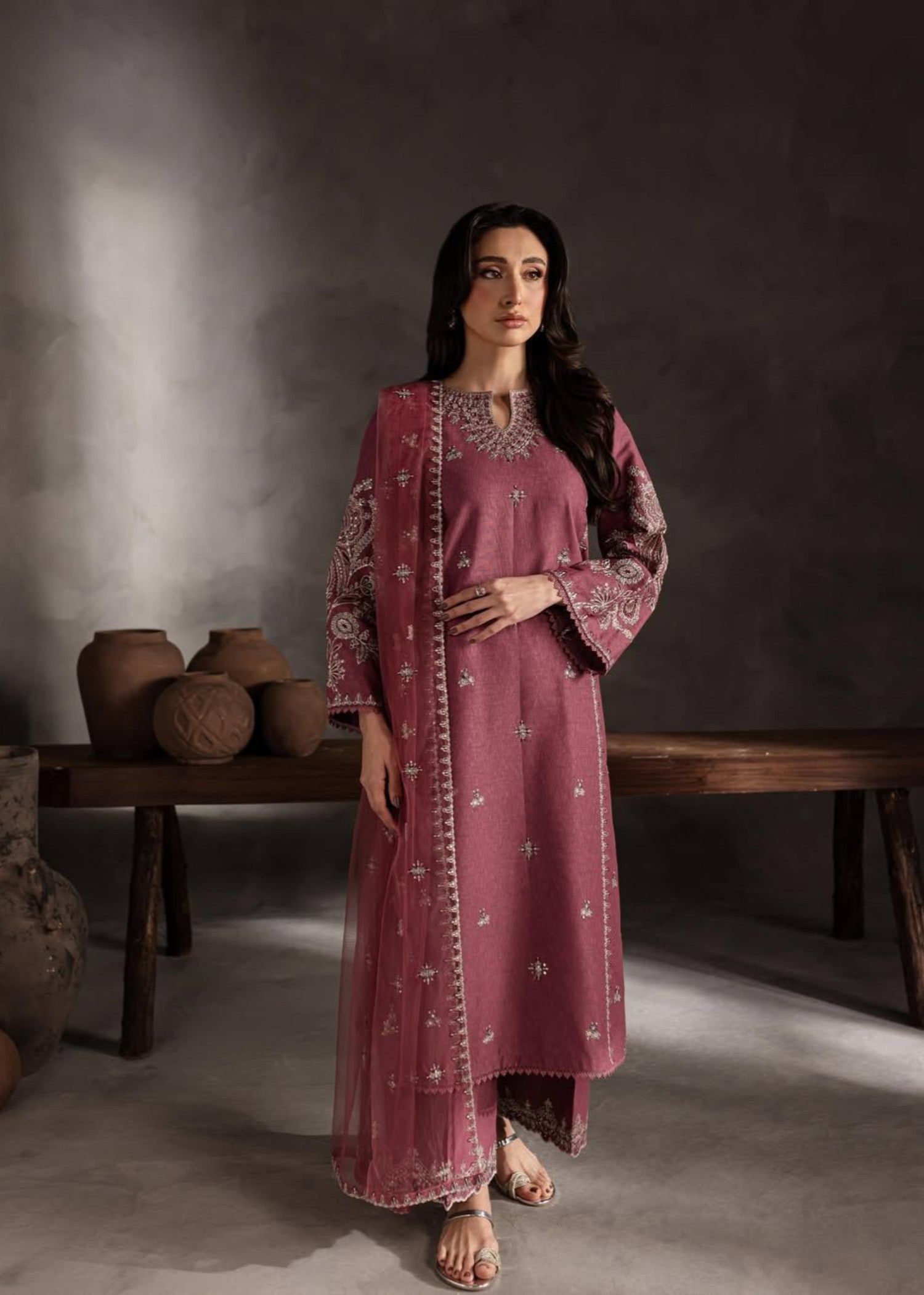 Stylish Collection PINK OPAL EMBROIDERED Women 3pcs