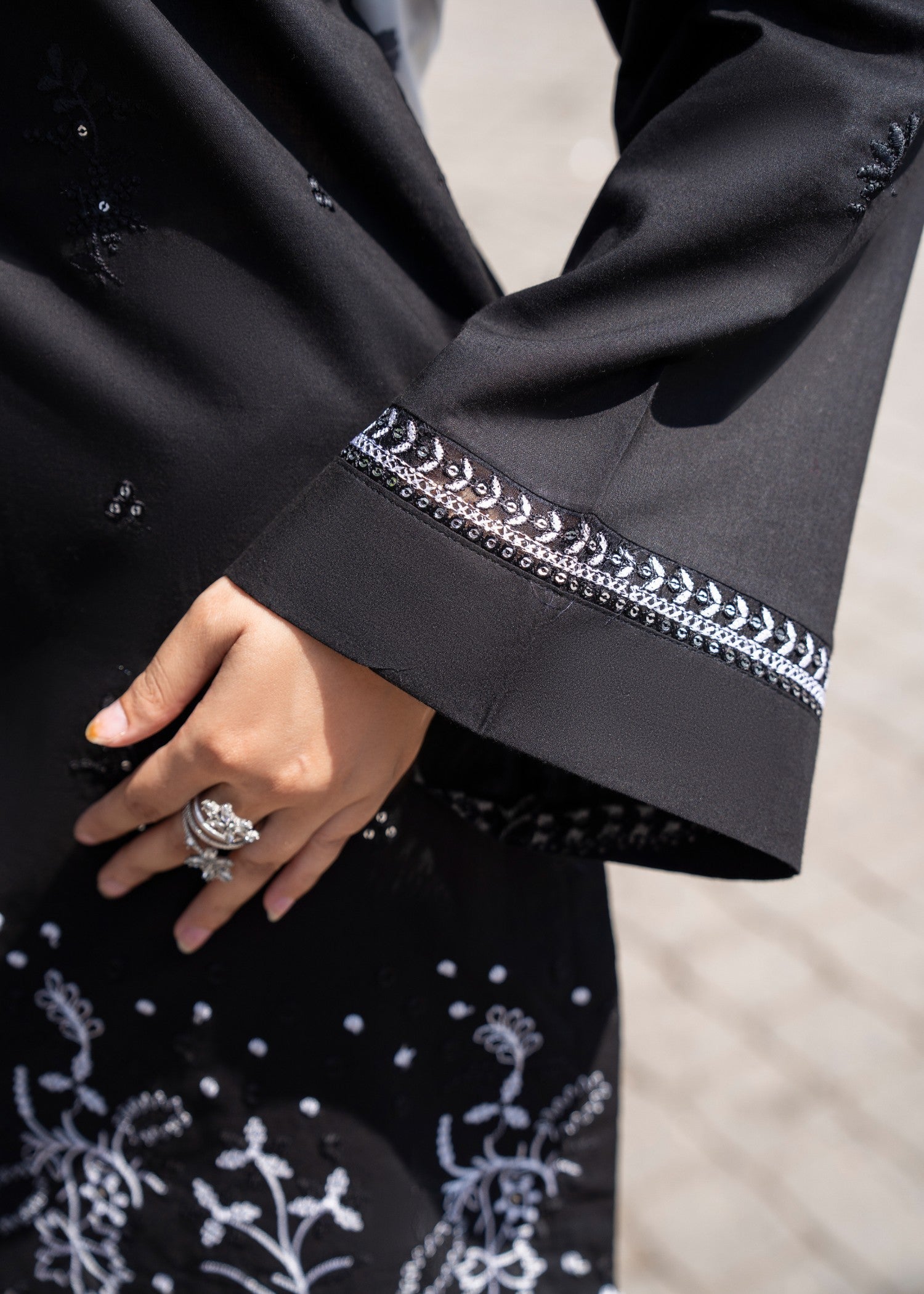 Casual Lite Cotton Emb Suit Black 3 Women 3pcs