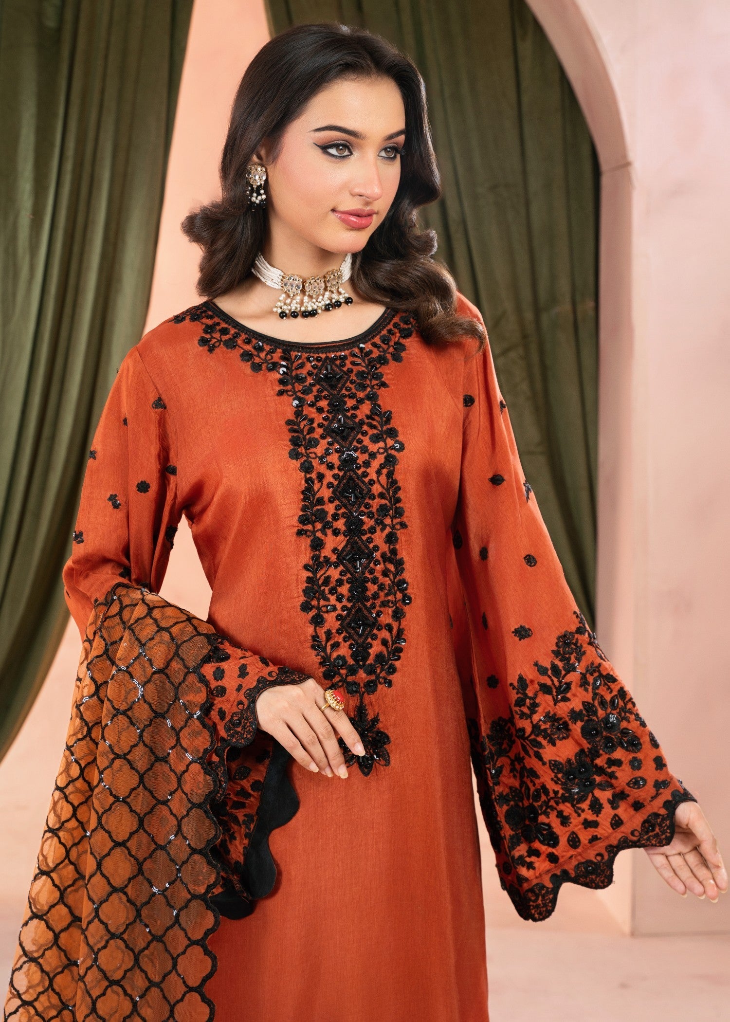 Alliyas_By_Farooqkhalid A 380 Rust Women 3pcs