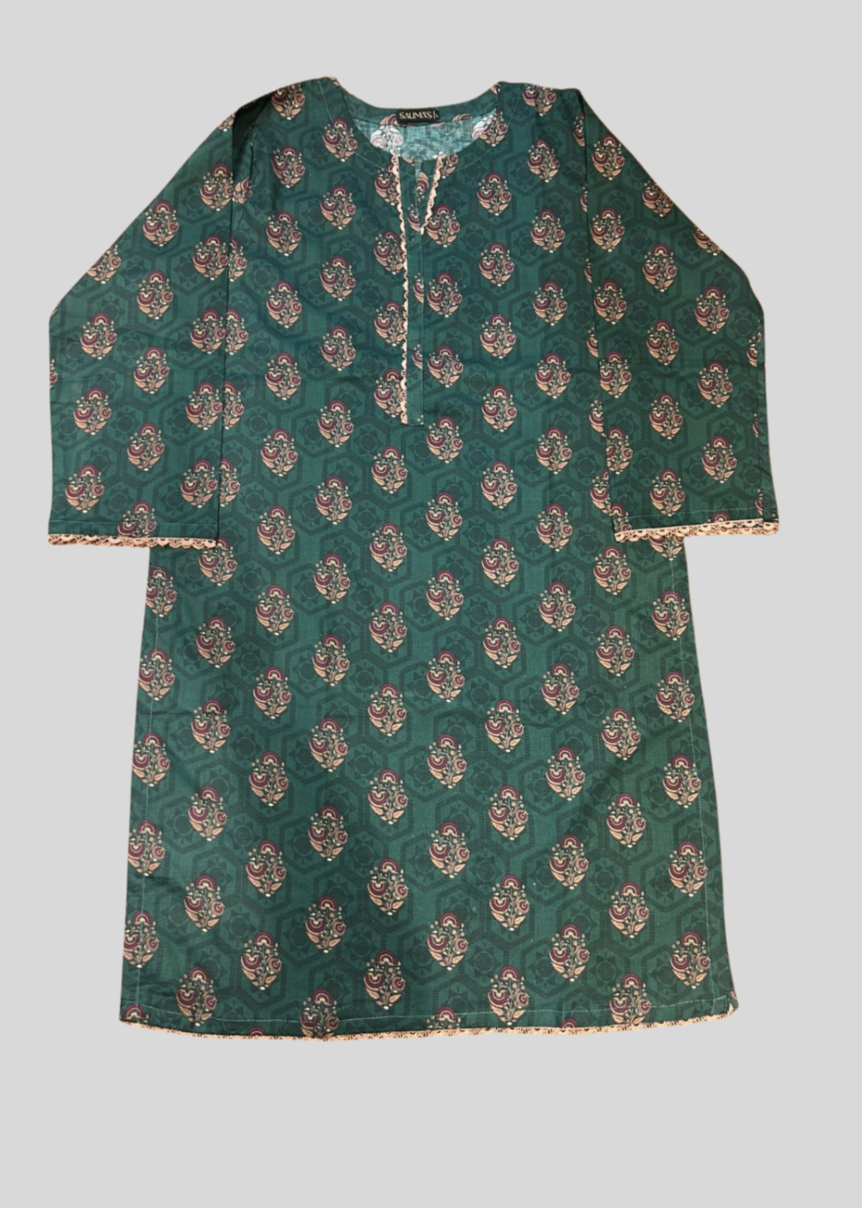 Salimas Stitched Lawn Suit – Dark Green with Ethnic Motifs Women 2pcs