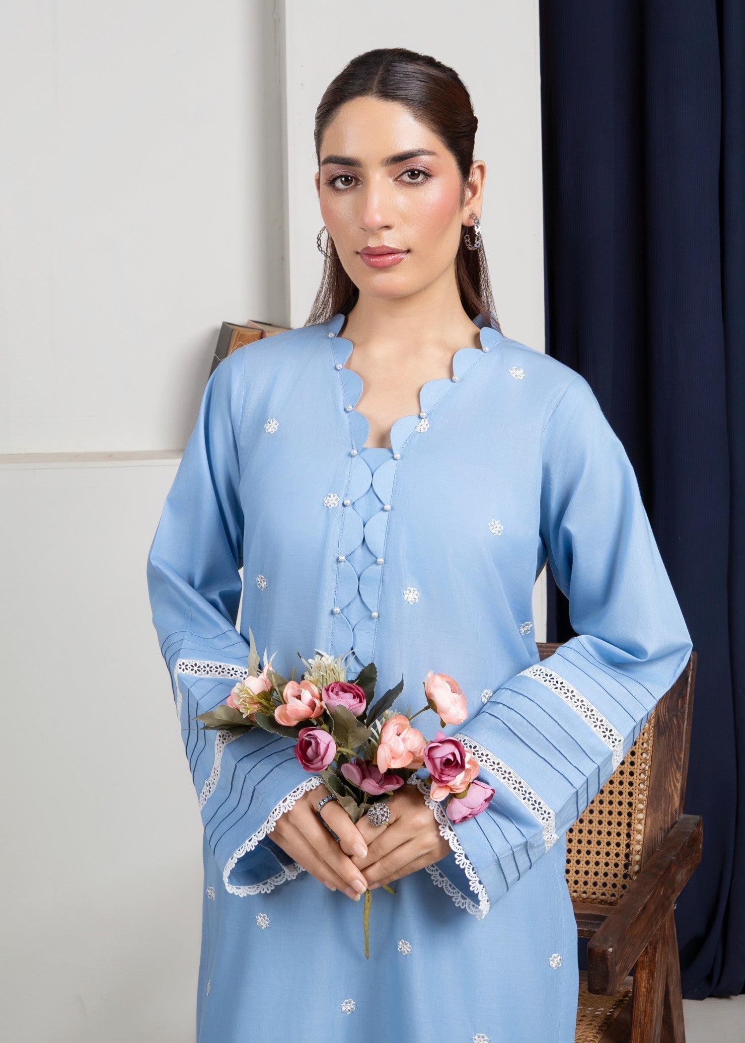 Ahlam By Safa Textile Embroidery Suit (Sky Blue) Women 2pcs