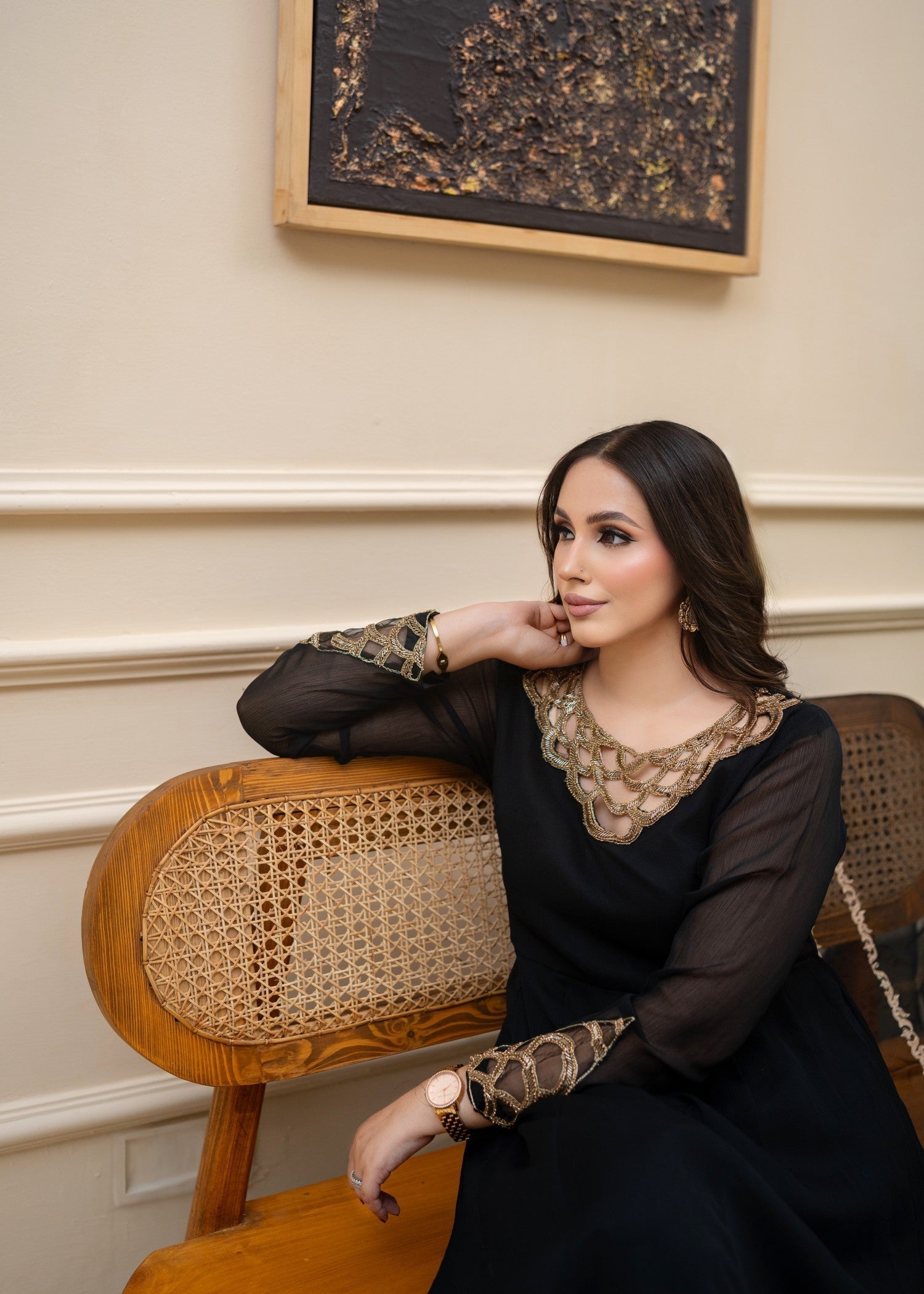 Alyssa BLACK CHIFFON MAXI ALL307 Women 3pcs