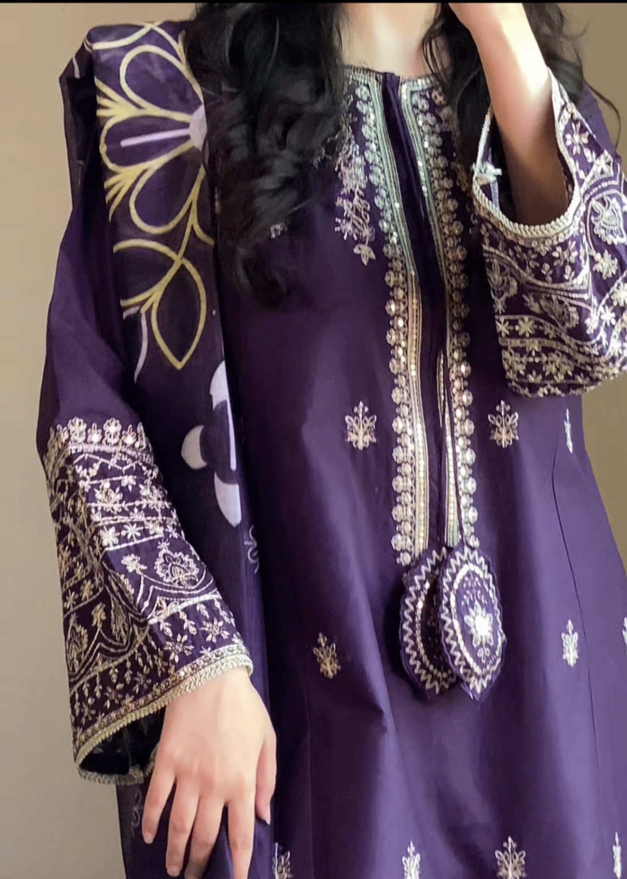 Attirepret Royal Purple Embroidered Cotton Suit – By Women 3pcs