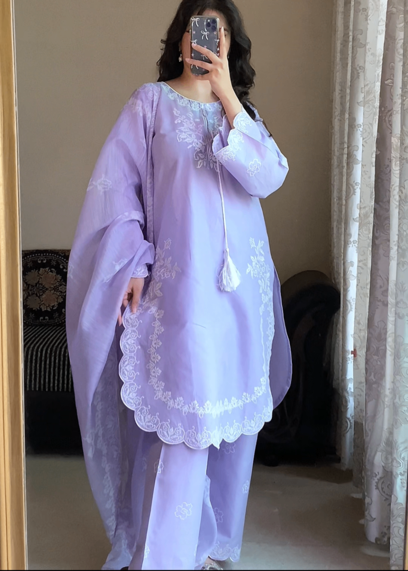 Attirepret Lavender Cotton Suit | Cross Stitch Embroidery Women 3pcs