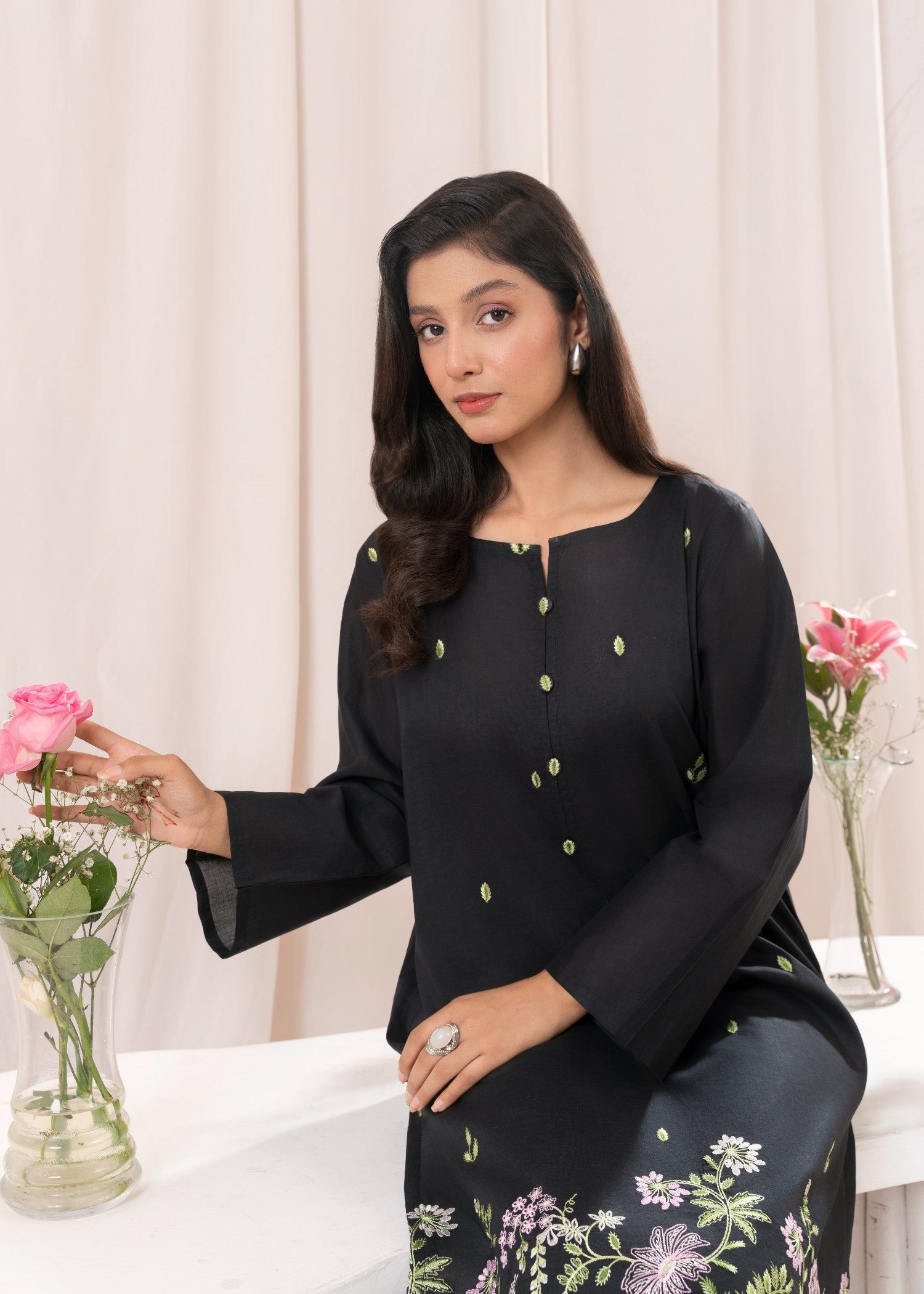 Musani Embroidered Lawn Stitched Shirt Black Women 1pcs