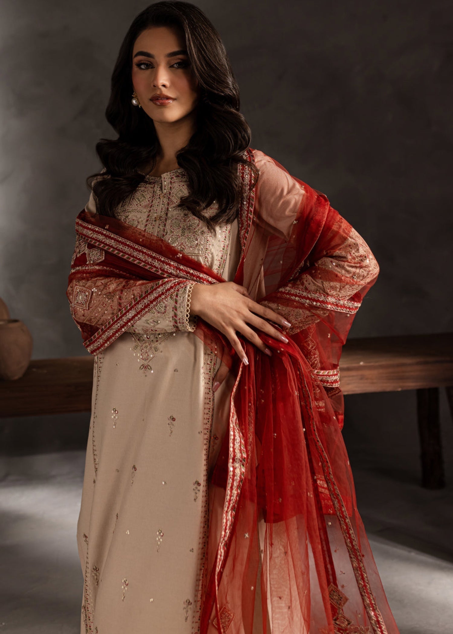 The Turkish Wear Sheen Embroidered Women 3pcs