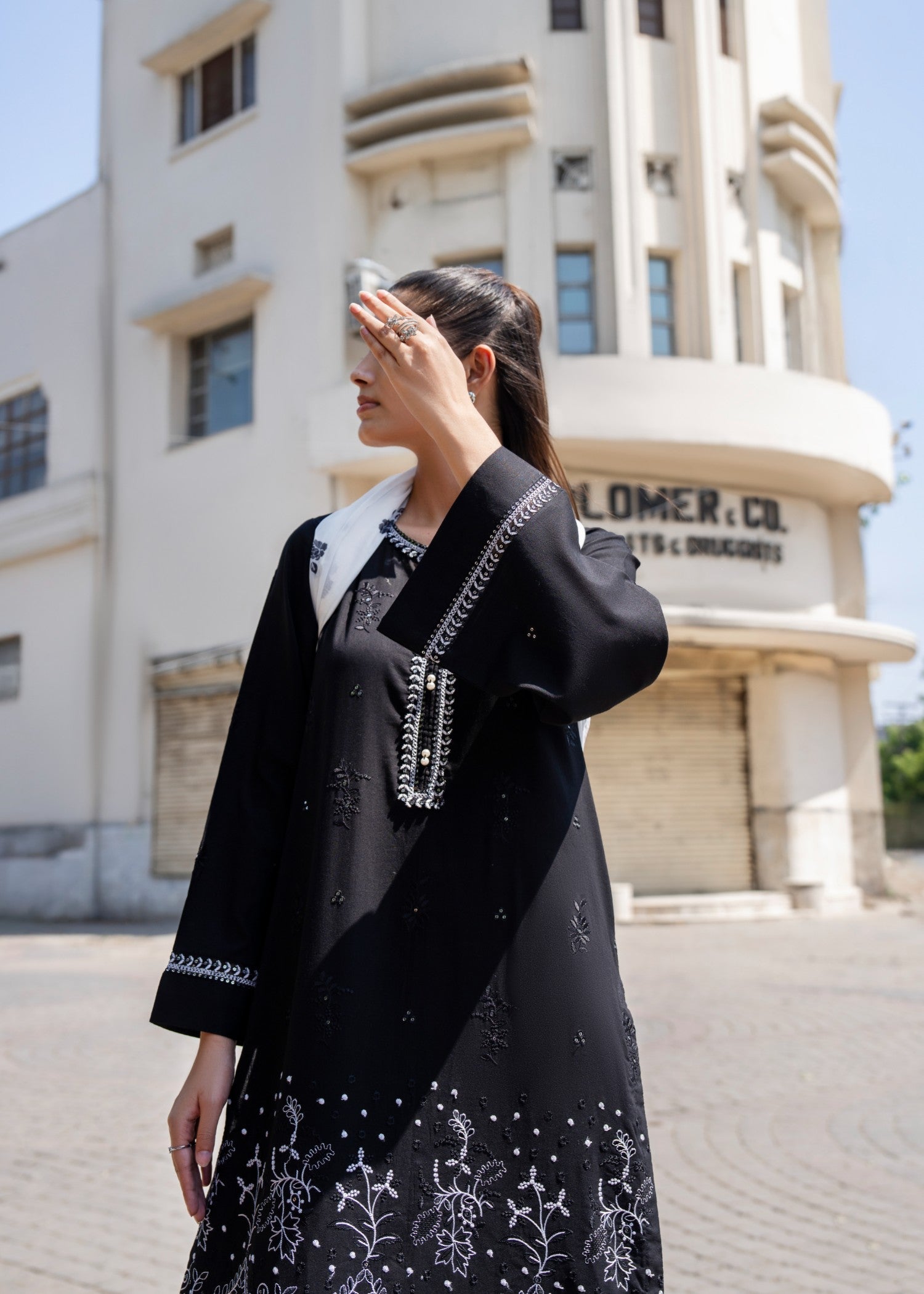 Casual Lite Cotton Emb Suit Black 3 Women 3pcs