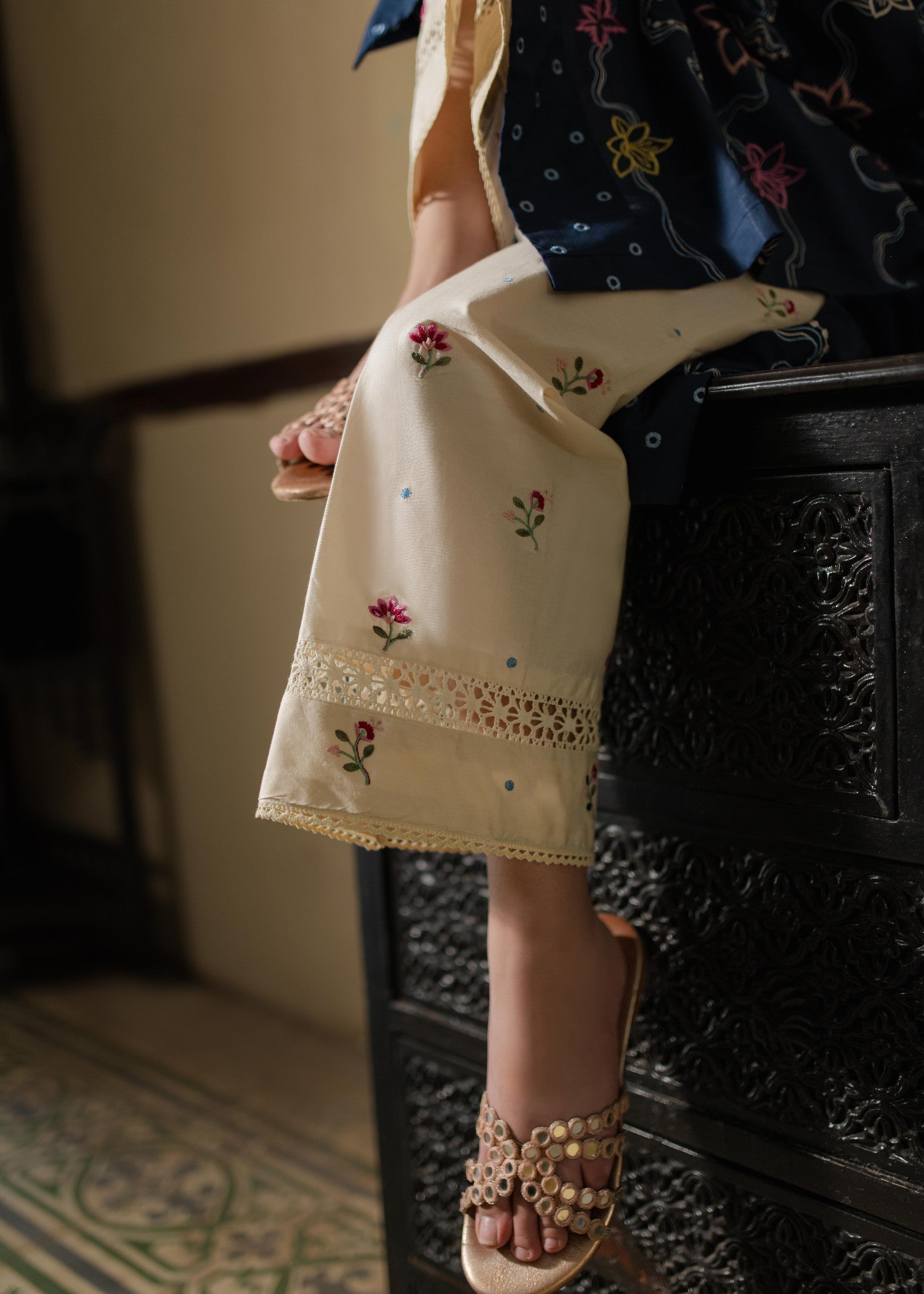 Azulie Navy Embroidered Kurta by Women 1pcs