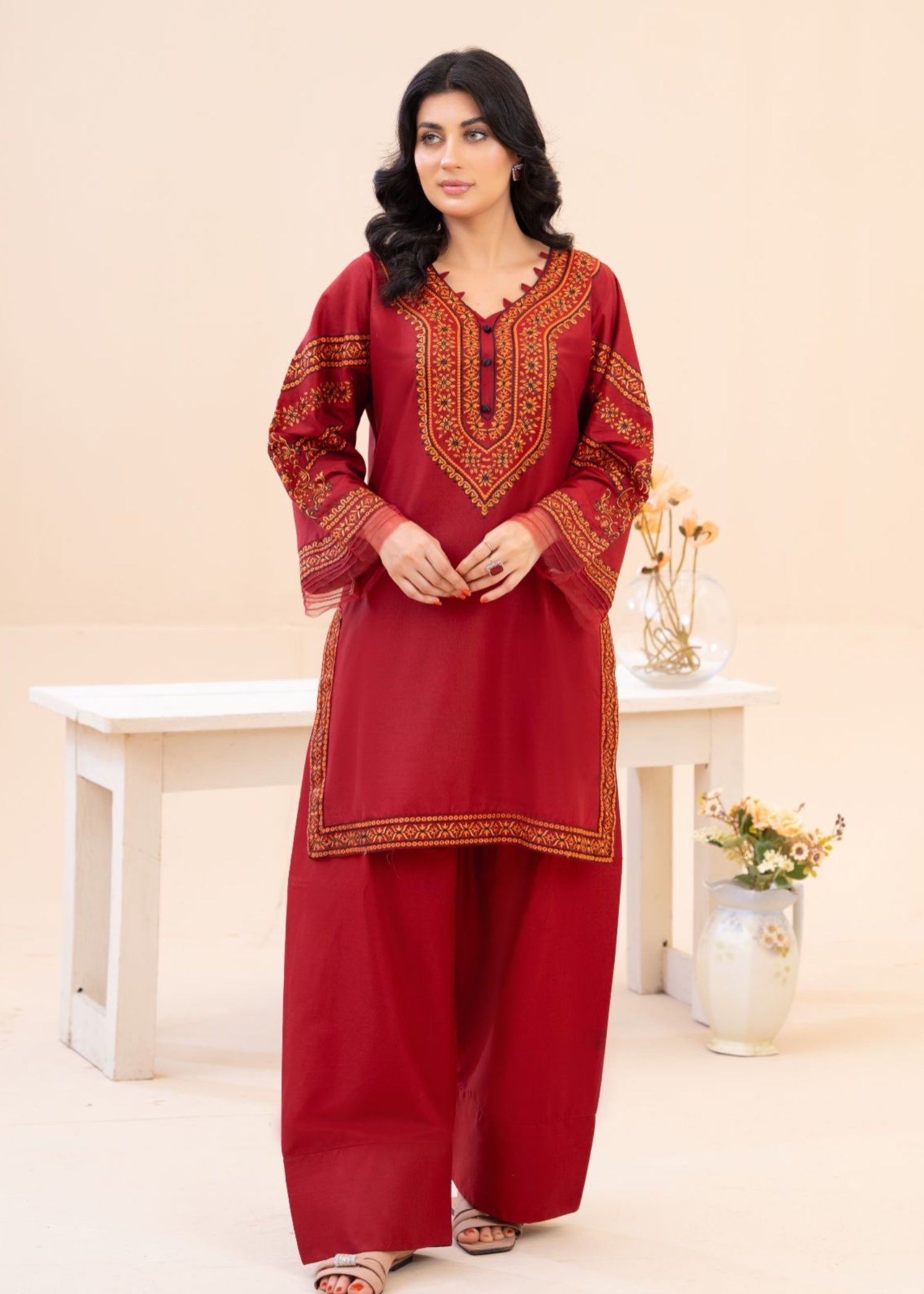 Zeenat & Zoha Maroon Women 2pcs