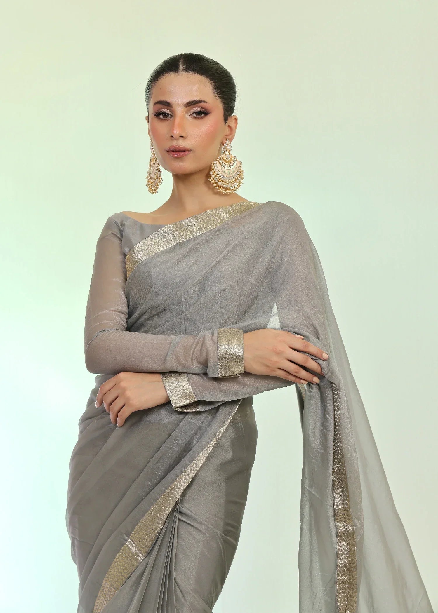Ripret Silver Banarsi Saree Women 3pcs