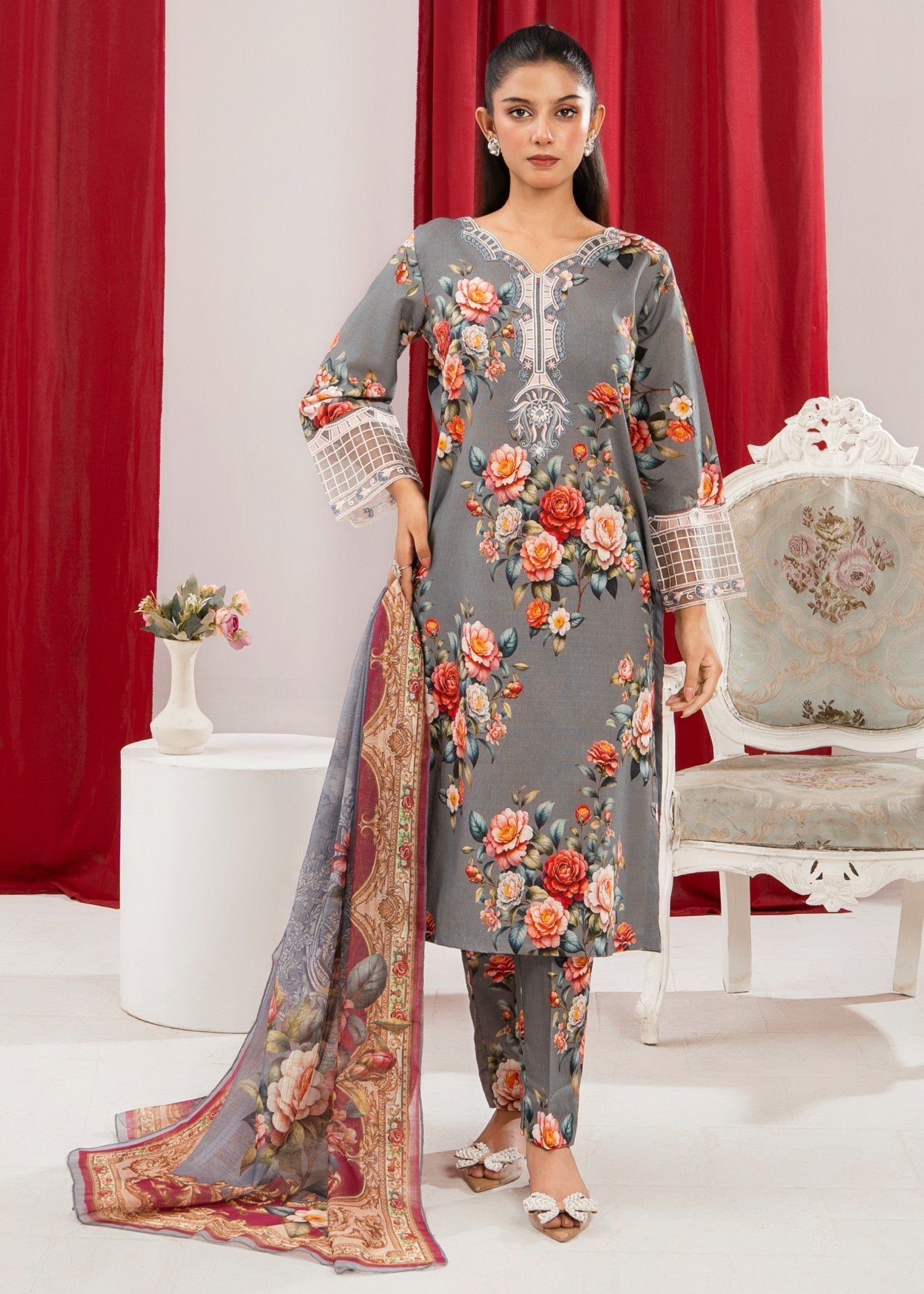 Sahibas By Mirza Daisey Grey Women 3pcs