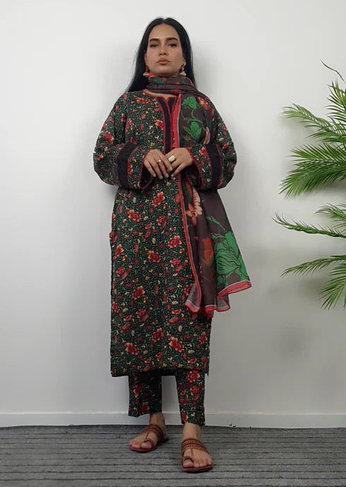 Namal Zara Ltd Summer Pret Lawn Forest Green Floral Design Women 3pcs