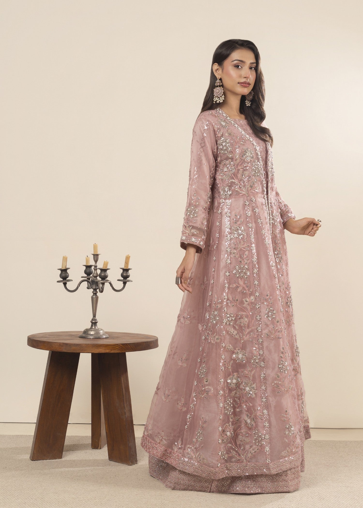 Khubsurat 3800 KH OR Pink Embroidery Pearl Embellishment Gown Women 4pcs