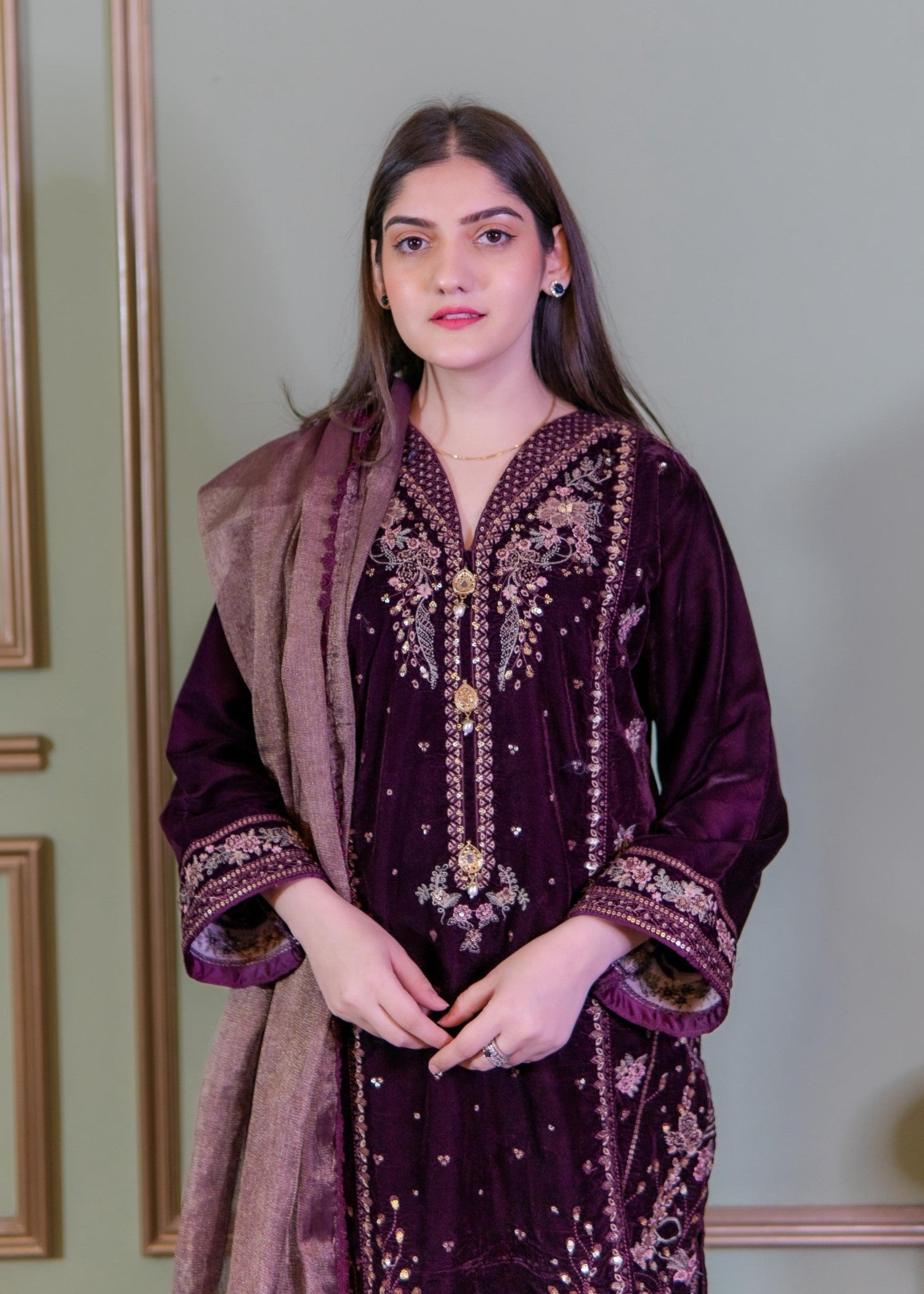 Rangoon Clothing Roshana Plum Velvetine Women 3pcs