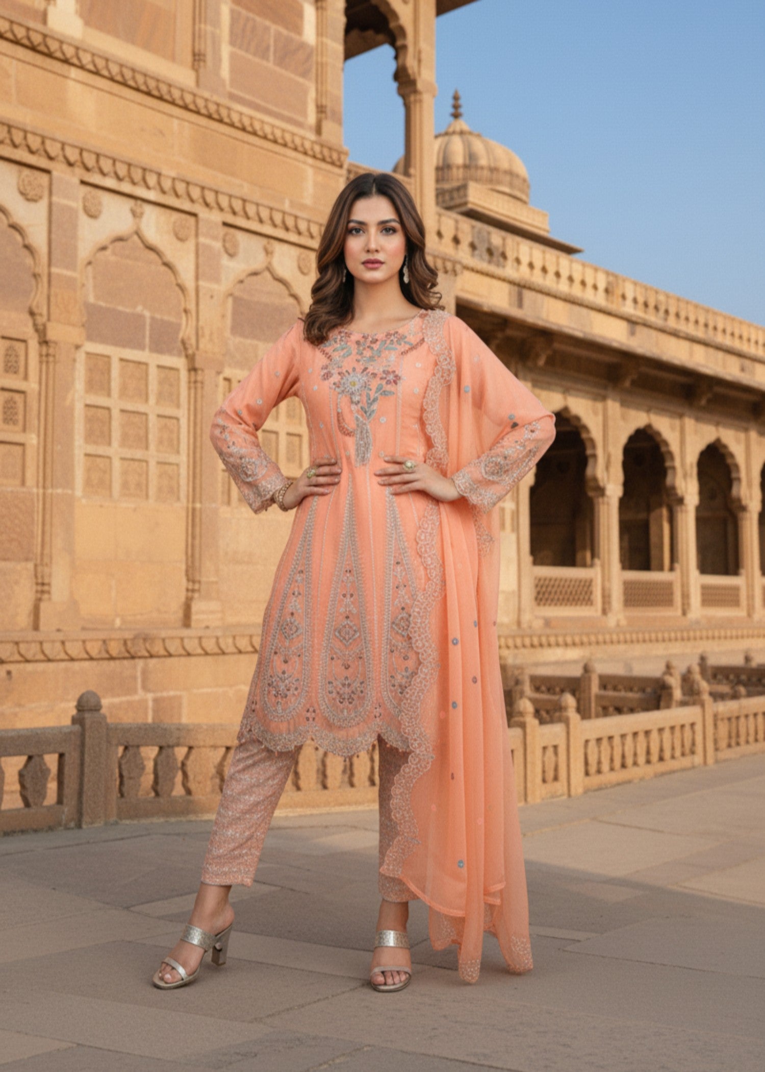 MMG Garments ZARPOSH| EMBROIDERED MMG 824 Women 3pcs