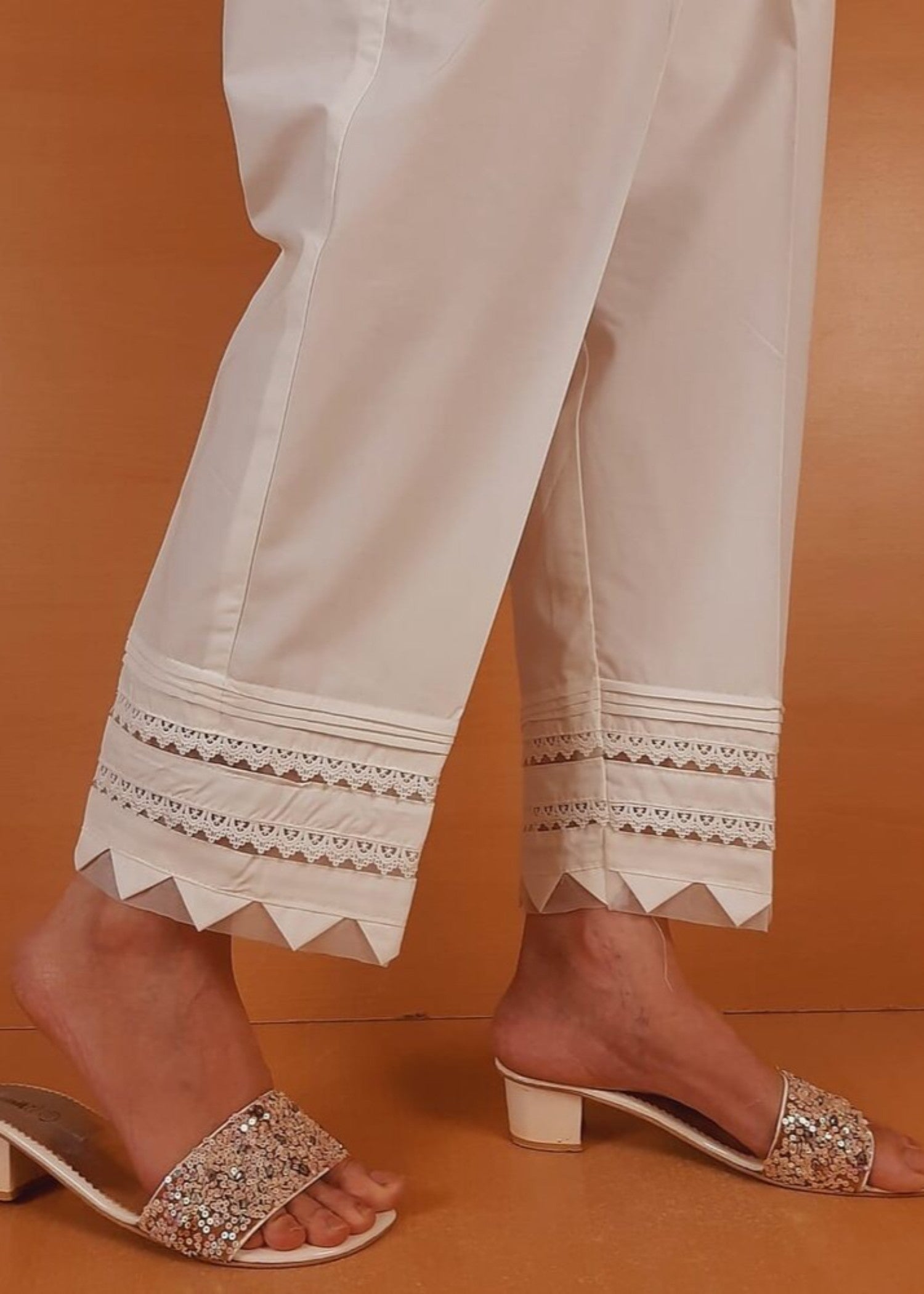 Zardi Laces embellished Soft Cotton Trouser White PT12 Women 1pcs