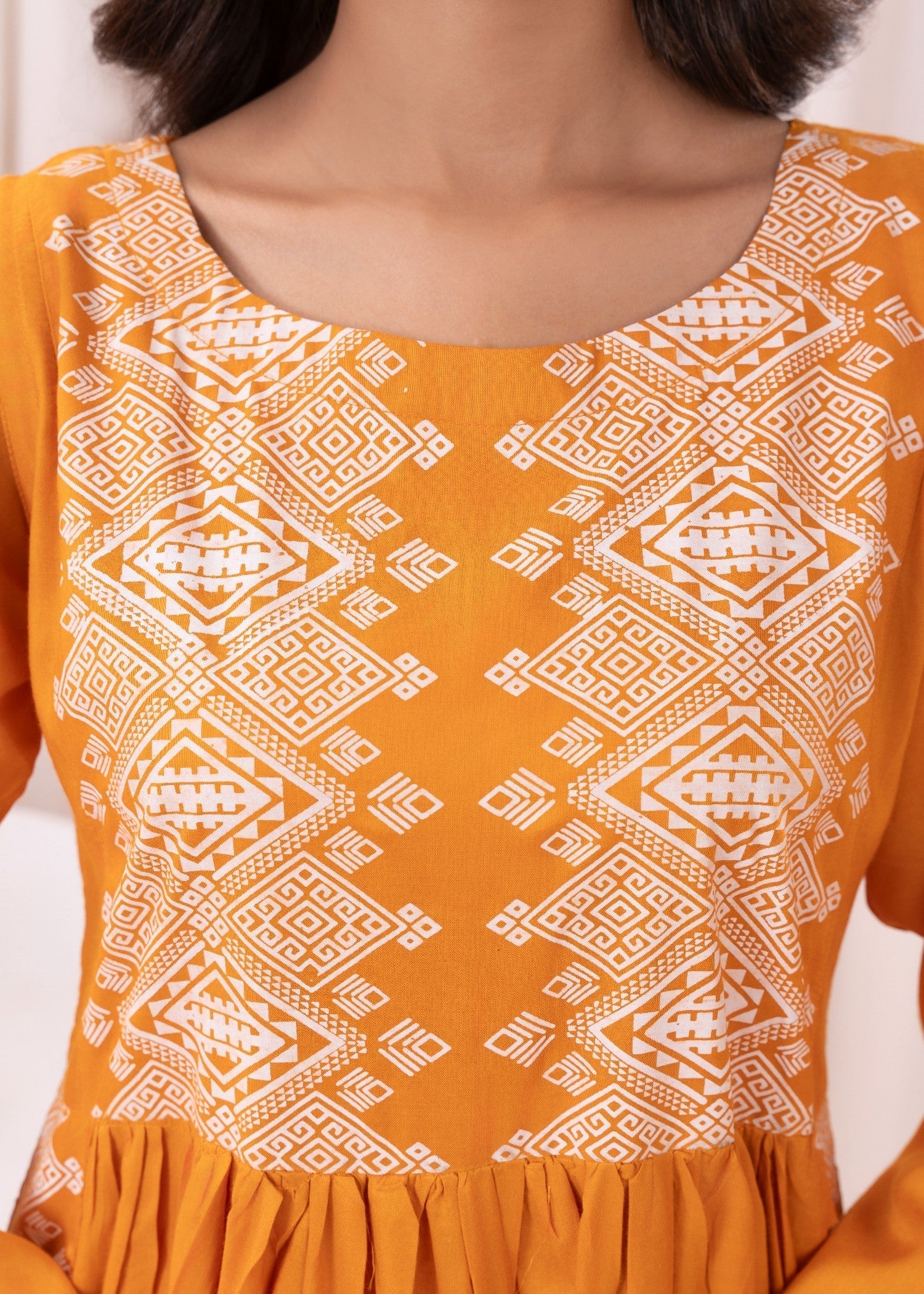 Laal Kurti Mustard White printed long kurta D117 Women 1pcs