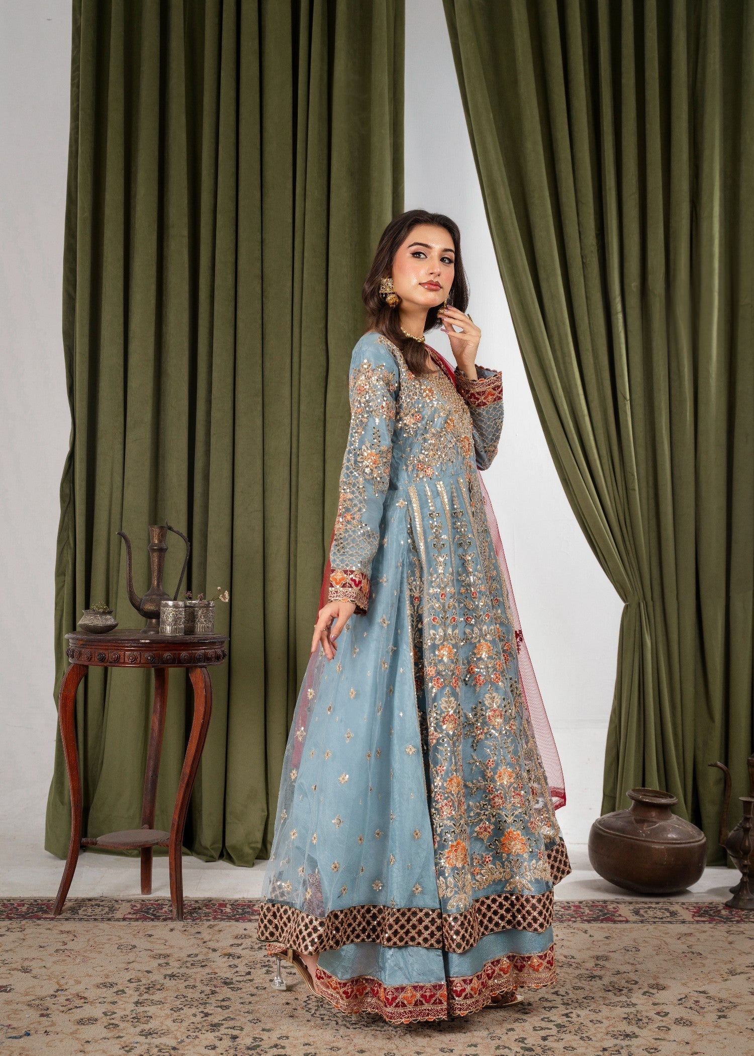 Hkb Officials Arzu Ice Blue & Maroon Maxi Women 3pcs