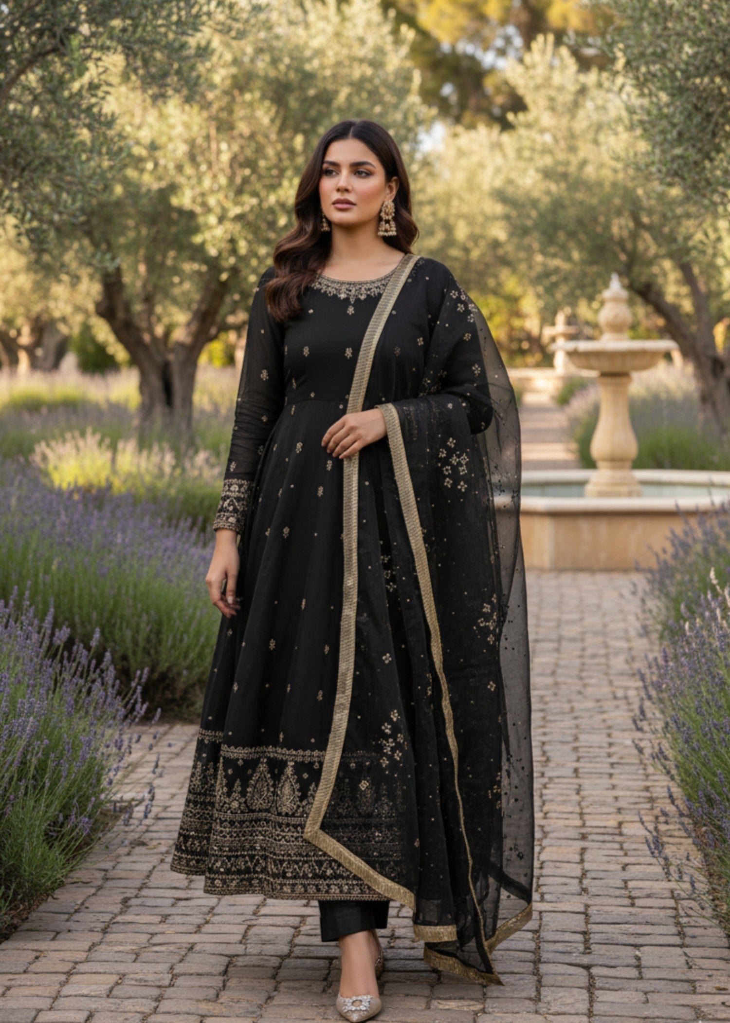 Pehnawa By Bin Akram’s Black Bloom | Kattan Silk Maxi Women 3pcs