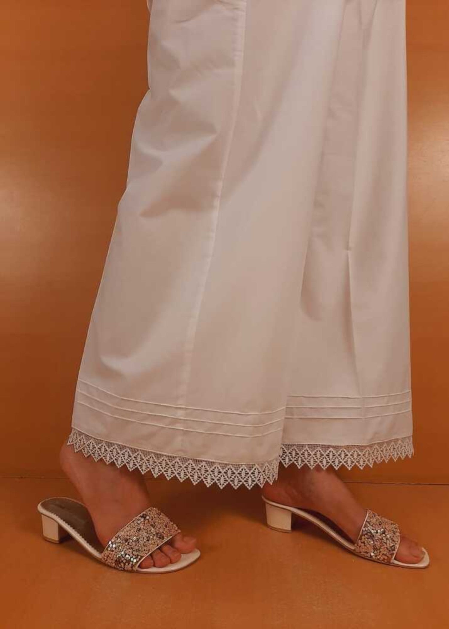 Zardi Cotton Palazzo With Bottom Lace White ZT301 Women 1pcs