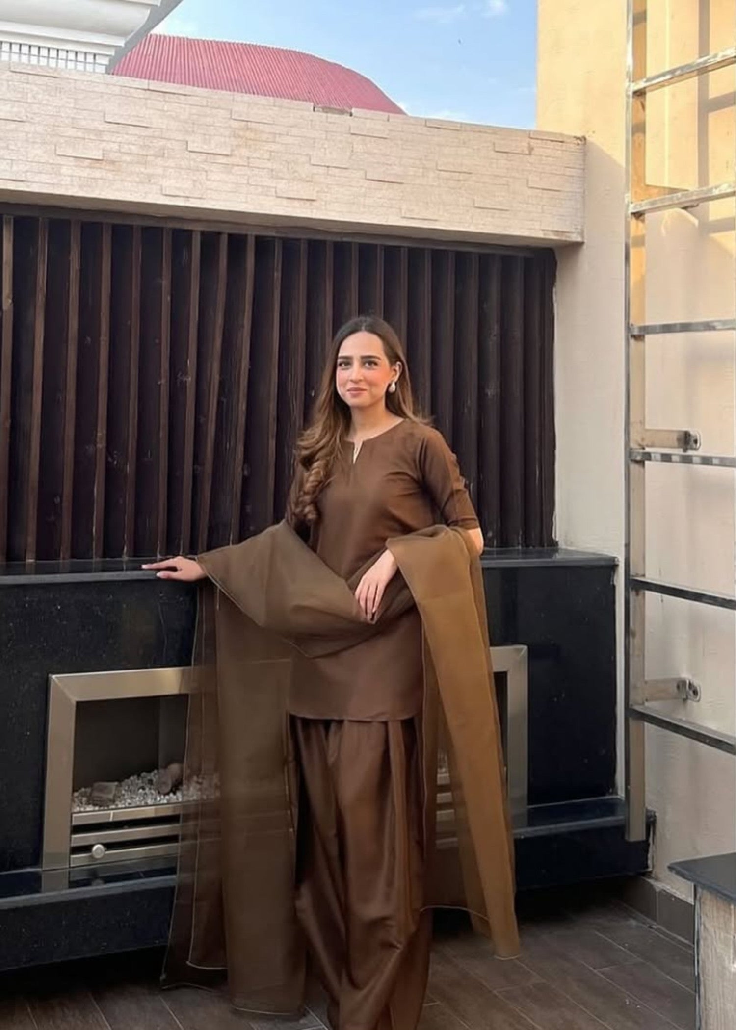 Uzman Yasen Brown Farshi Shalwar Women 3pcs