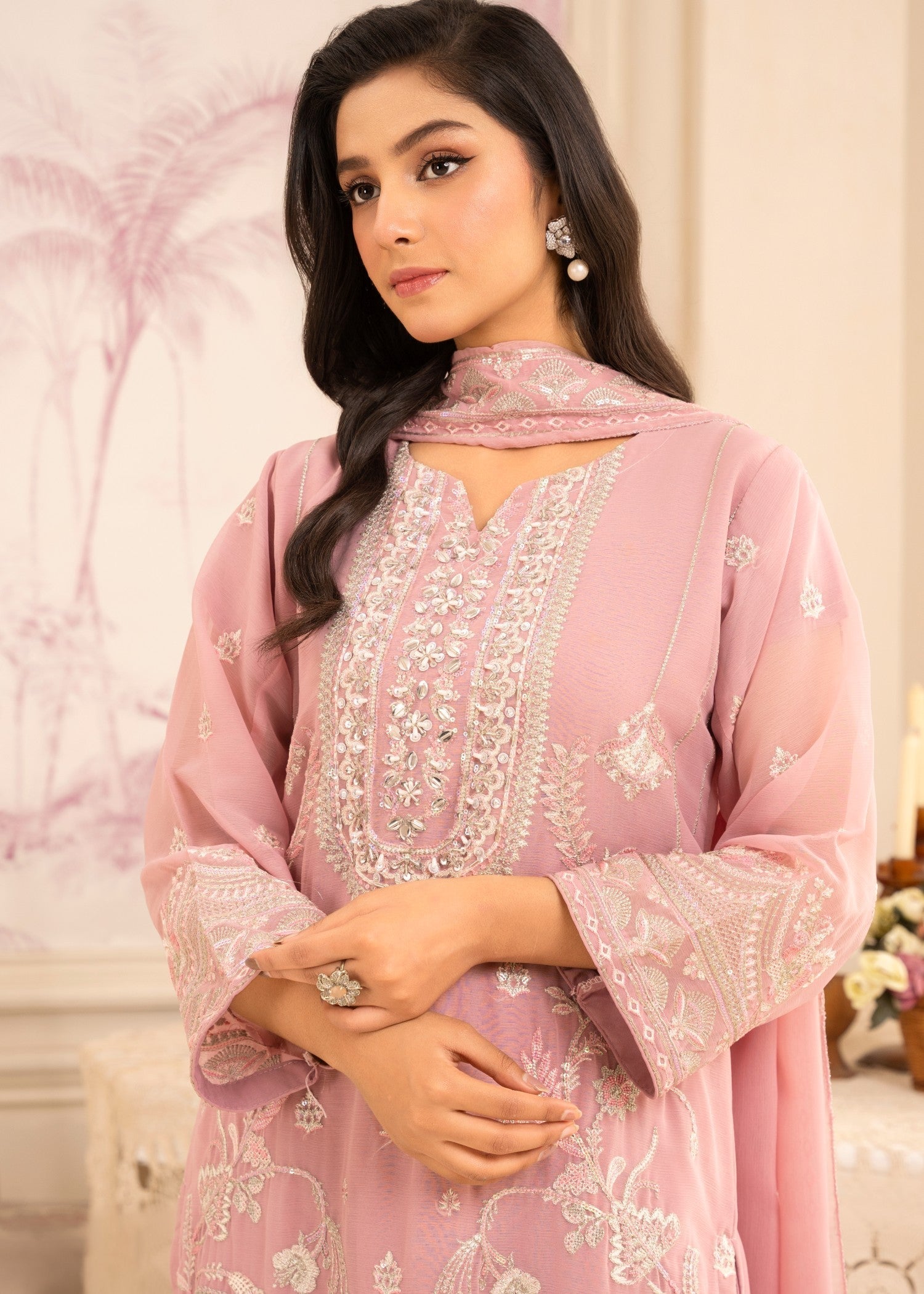 Four Season Boutique MEHAK CHIFFON PINK Women 3pcs
