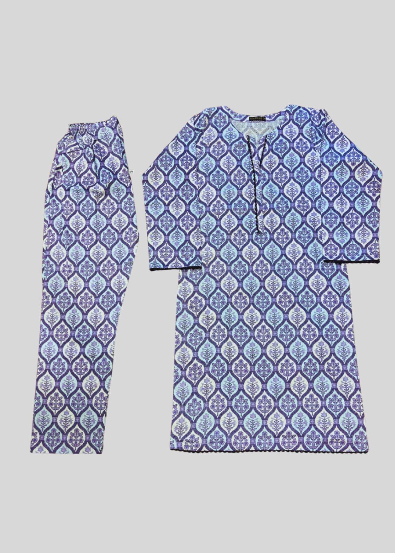 Salimas Elegant Lilac & Periwinkle Leaf Print Stitched Lawn Suit Women 2pcs