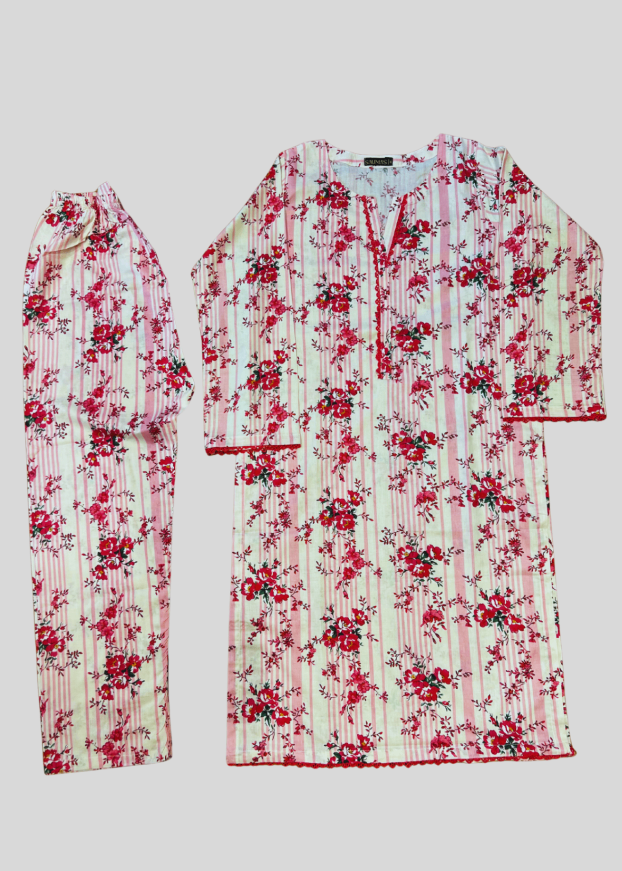Salimas Pink Floral Striped Lawn Cotton Suit Women 2pcs