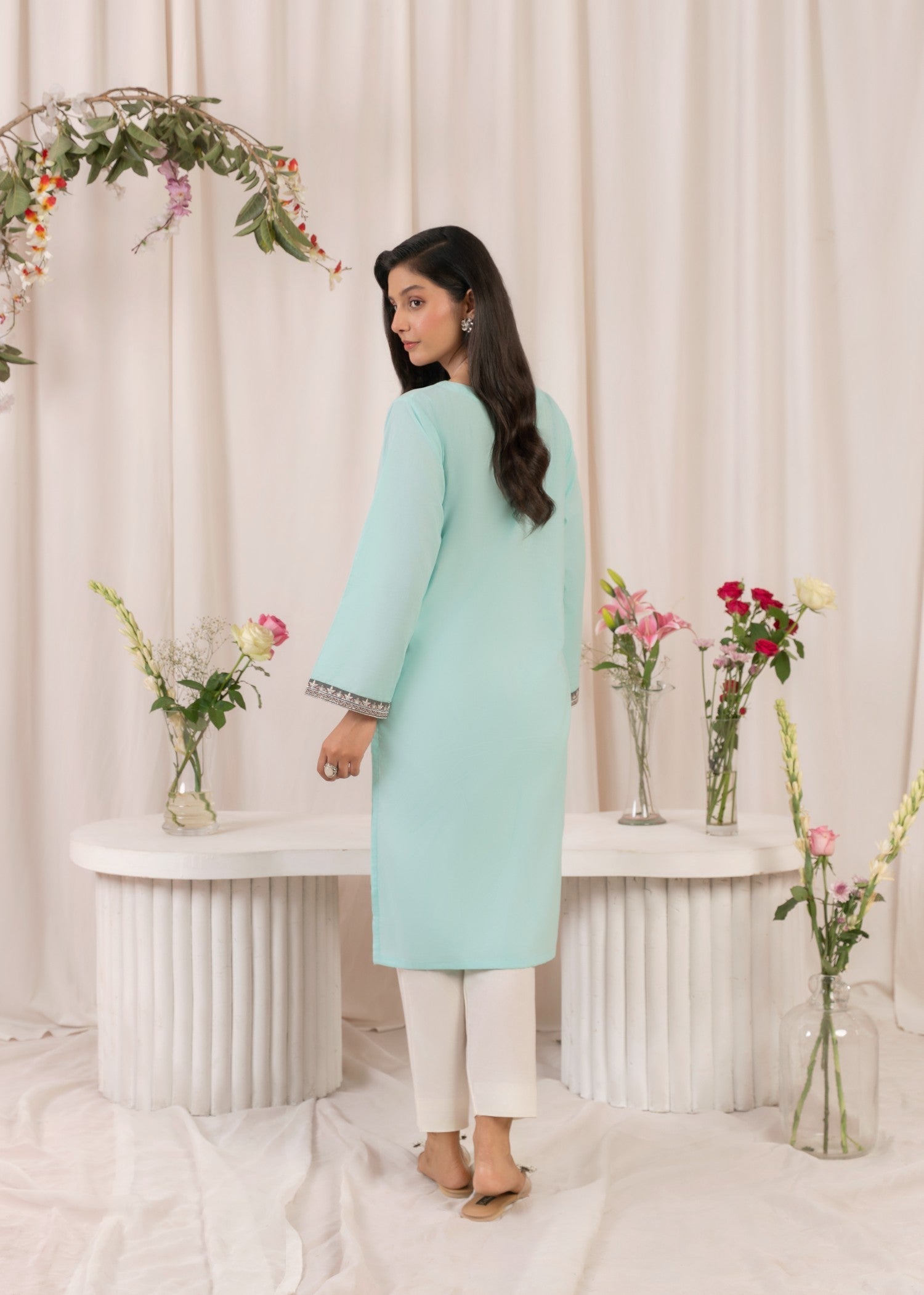 Musani Embroidered Lawn Stitched Shirt Sky Blue Women 1pcs