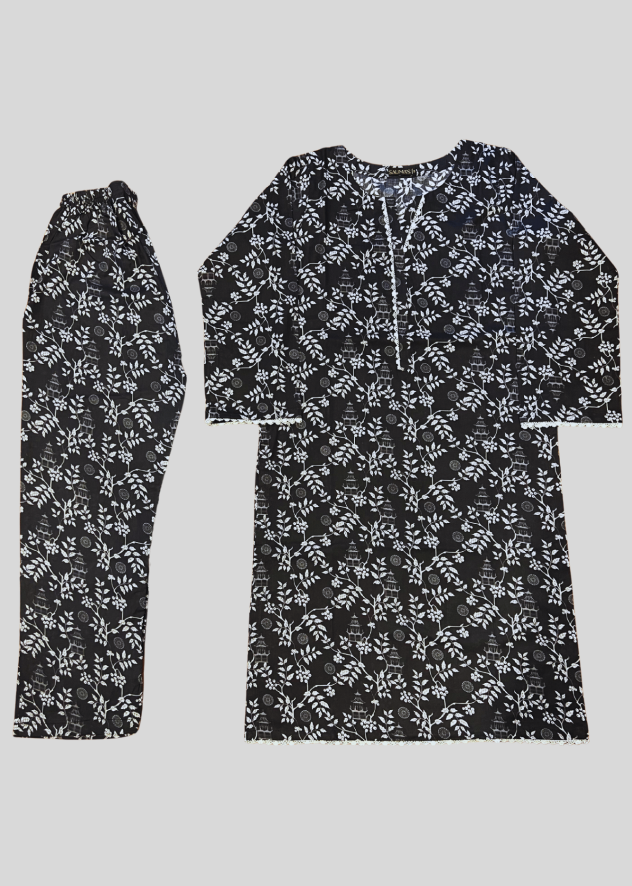 Salimas Lawn Stitched Suit – Monochrome Floral Elegance Women 2pcs