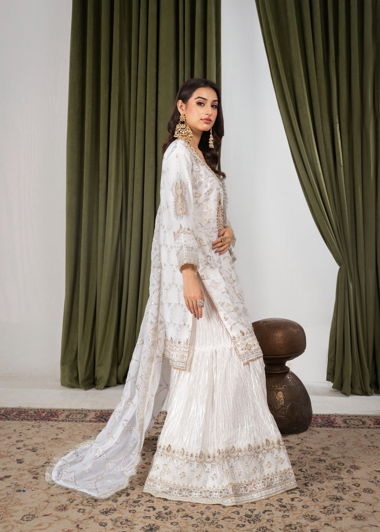 Hkb Officials Beyza White & Gold Angrakha Women 3pcs