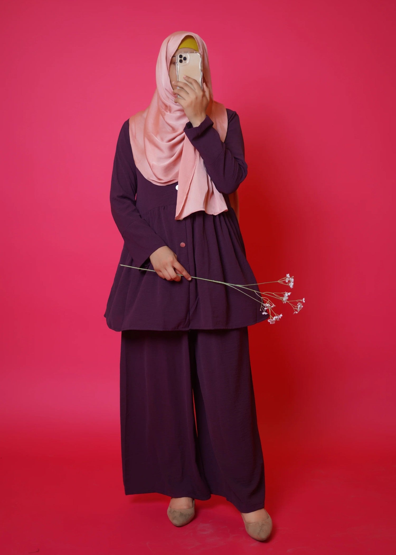 Imtiazbyalrubab Iris Frock Style Co Ord Set plum Women 2pcs