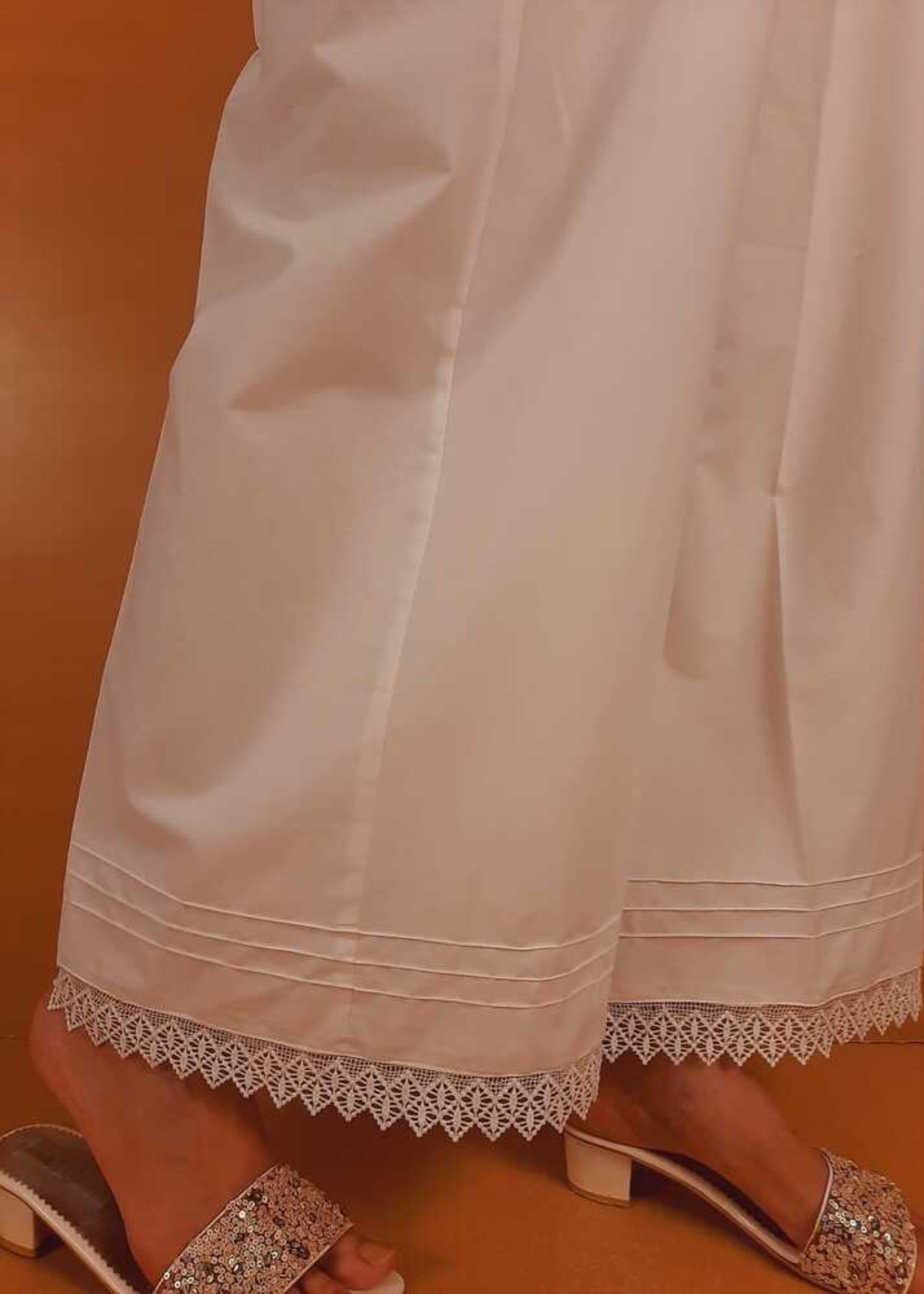 Zardi Cotton Palazzo With Bottom Lace White ZT301 Women 1pcs
