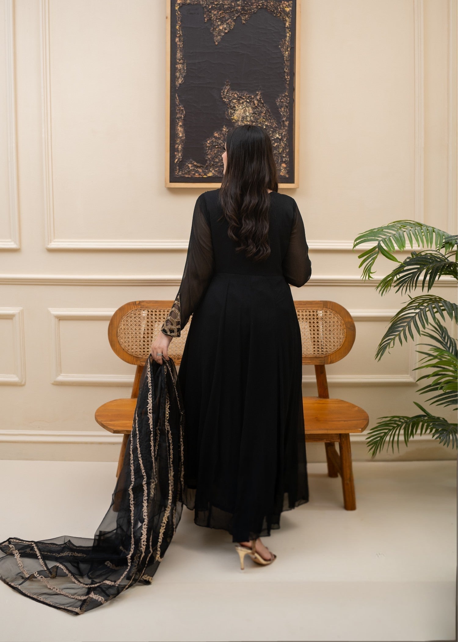 Alyssa BLACK CHIFFON MAXI ALL307 Women 3pcs