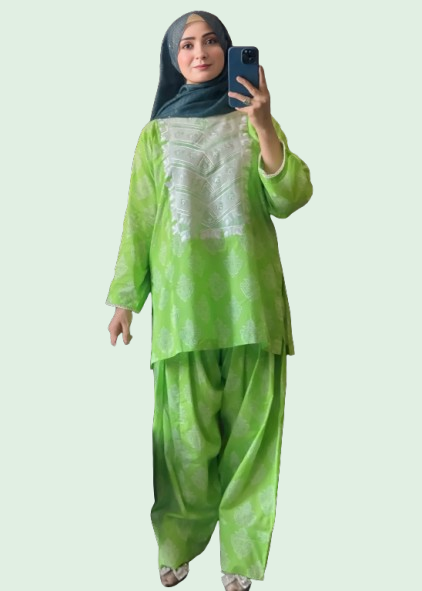 Urban Cut Cotton Embroidred Co Ord Set with Farshi Salwar Women 2pcs