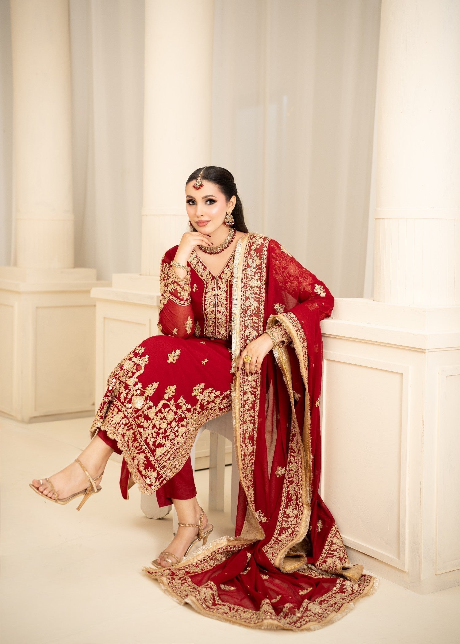 Alyssa Red Chiffon suit ALL410 Women 3pcs