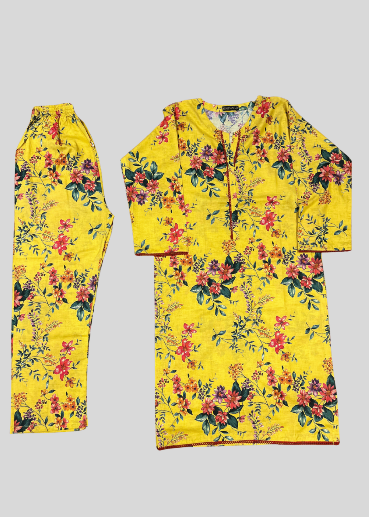 Salimas Yellow Floral Printed Stitched Lawn Suit Women 2pcs