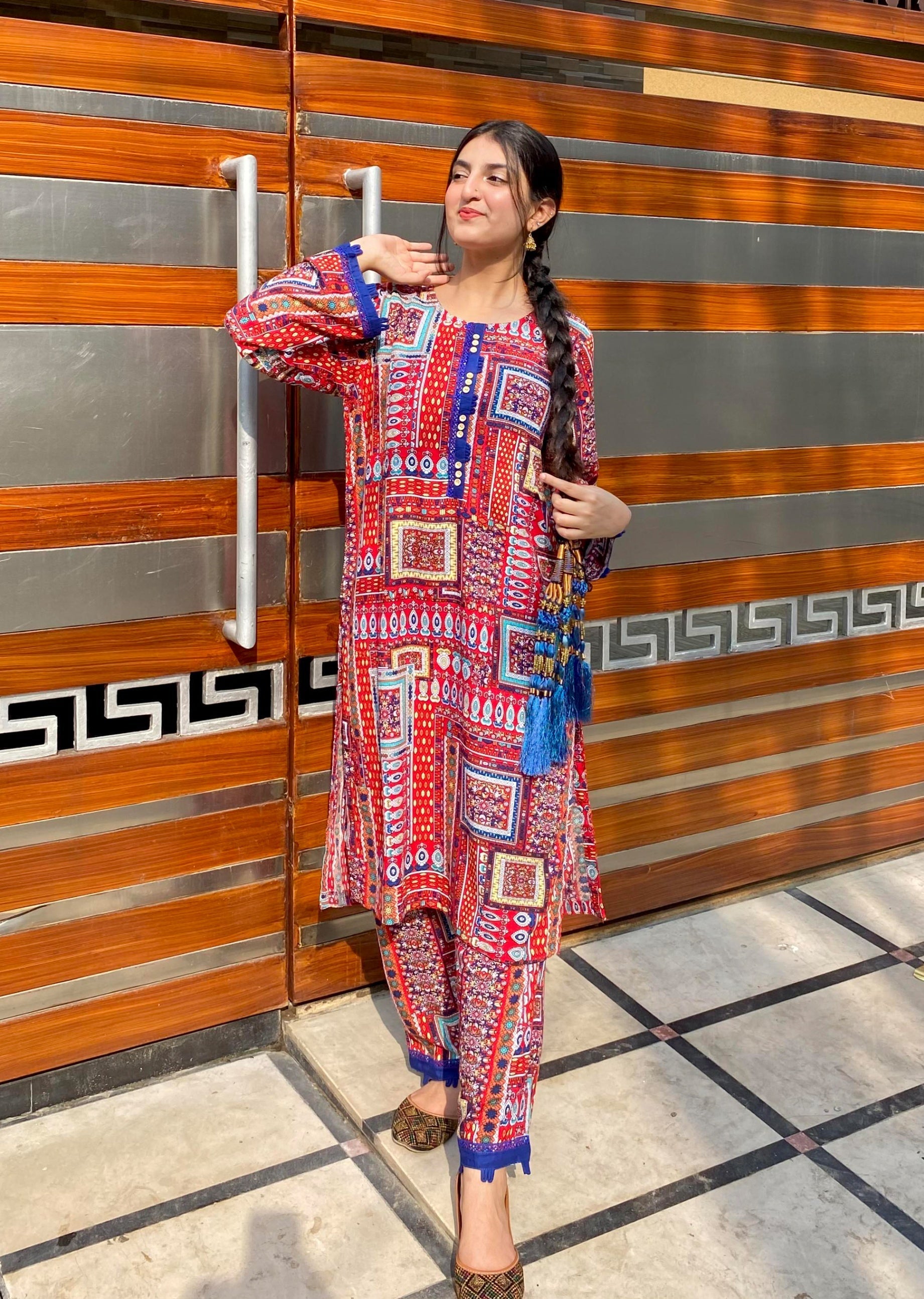 Namal Zara Ltd Co Ord Linen Set Ajrak Style Women 2pcs