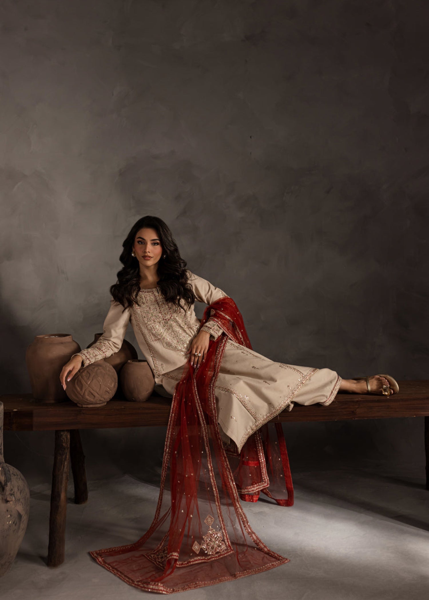 The Turkish Wear Sheen Embroidered Women 3pcs