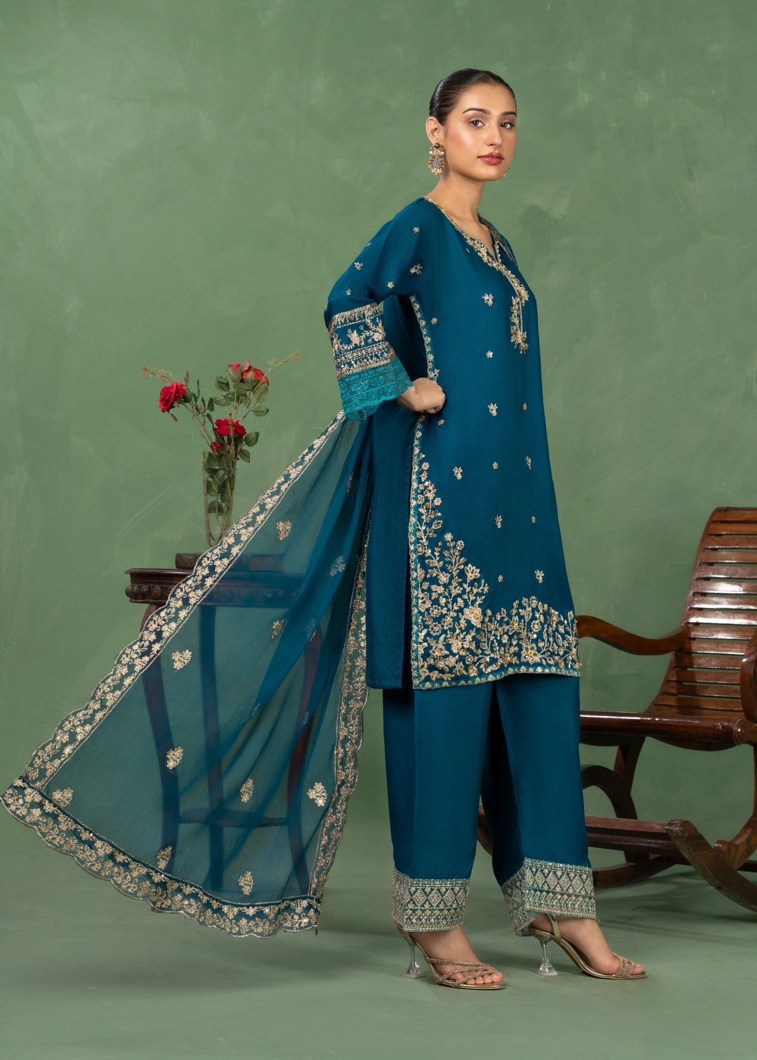 Four Season Boutique JASHAN RAOSILK TEAL Women 3pcs