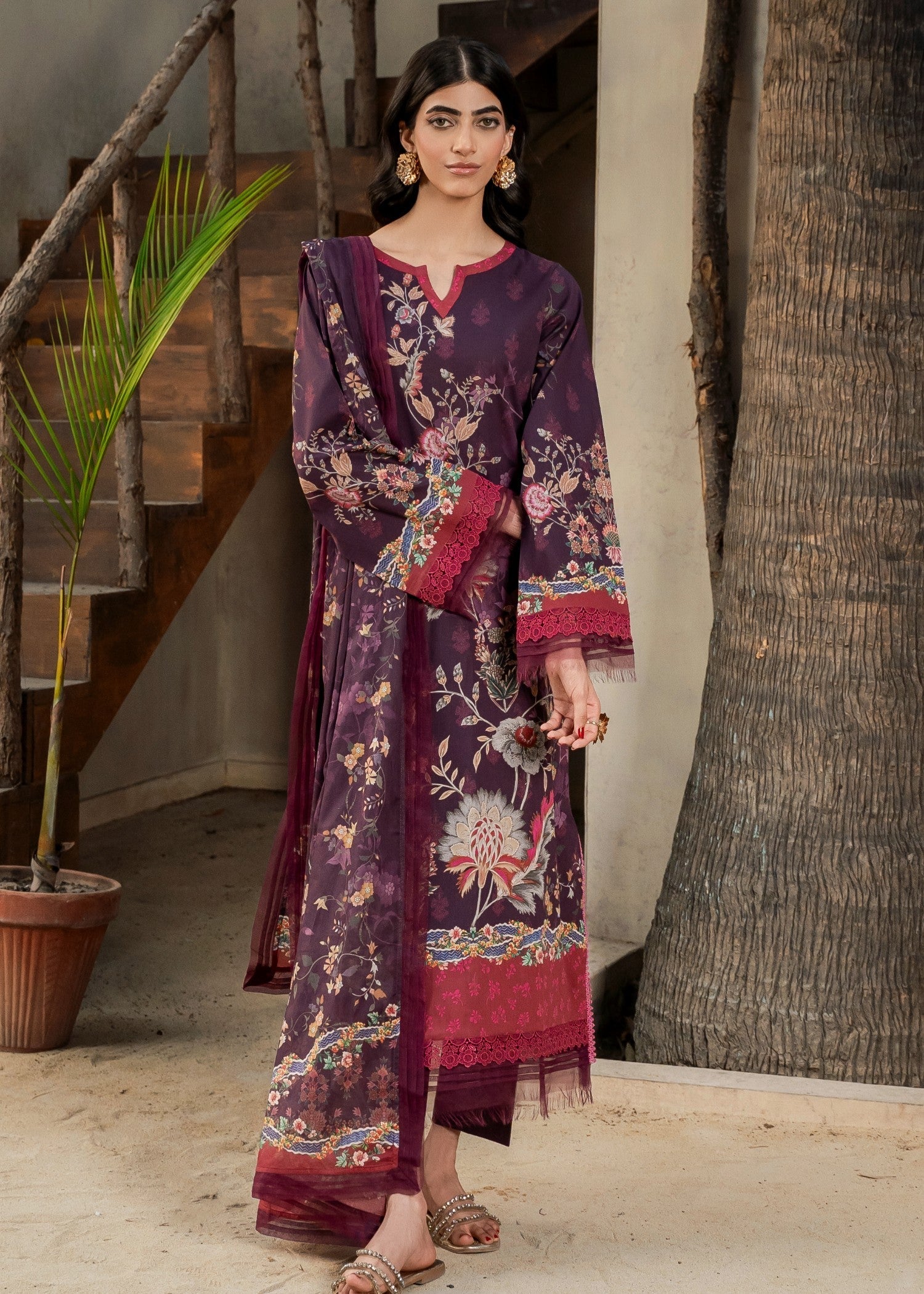 FIRDOUS Stitched Printed Lawn D145 Mulberry Women 3pcs