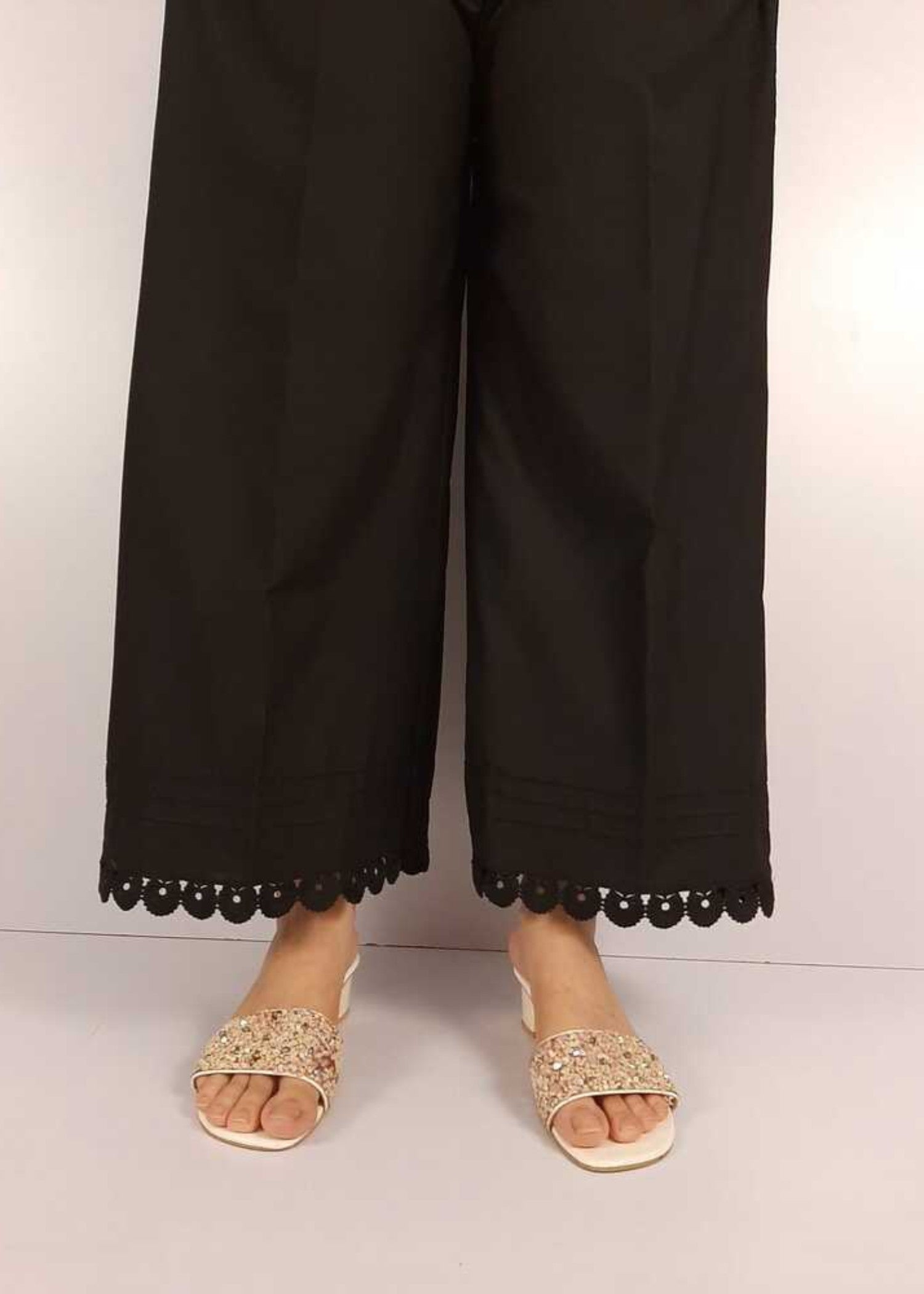 Zardi Cotton Palazzo With Bottom Lace – Black – ZT302 Women 1pcs