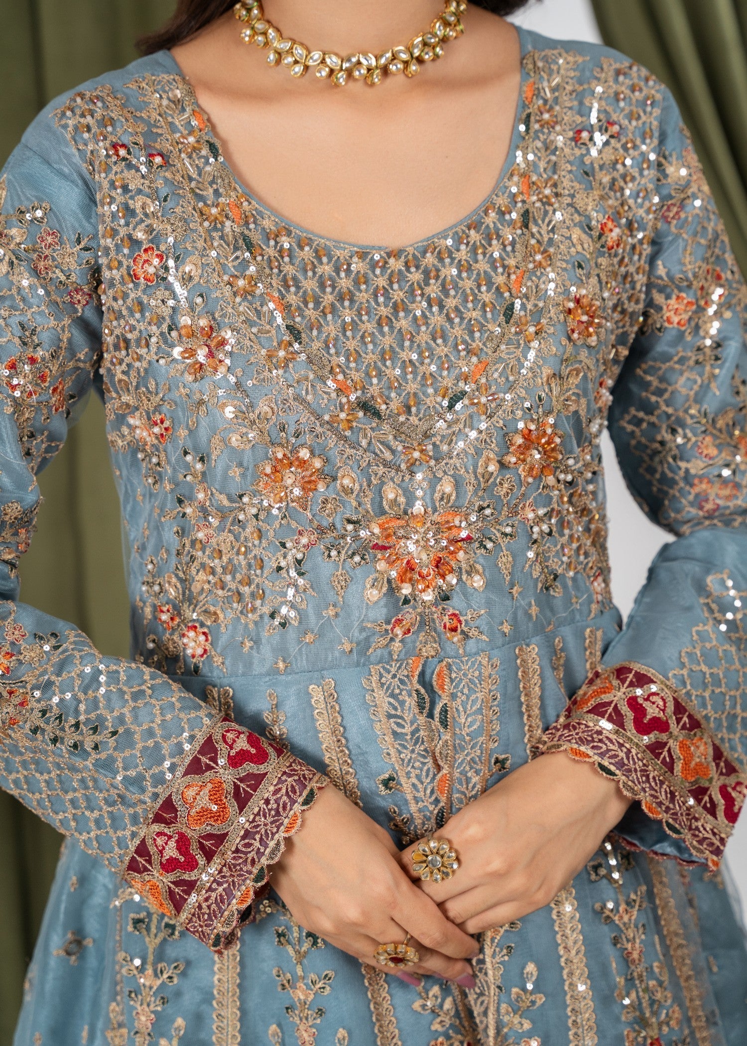 Hkb Officials Arzu Ice Blue & Maroon Maxi Women 3pcs