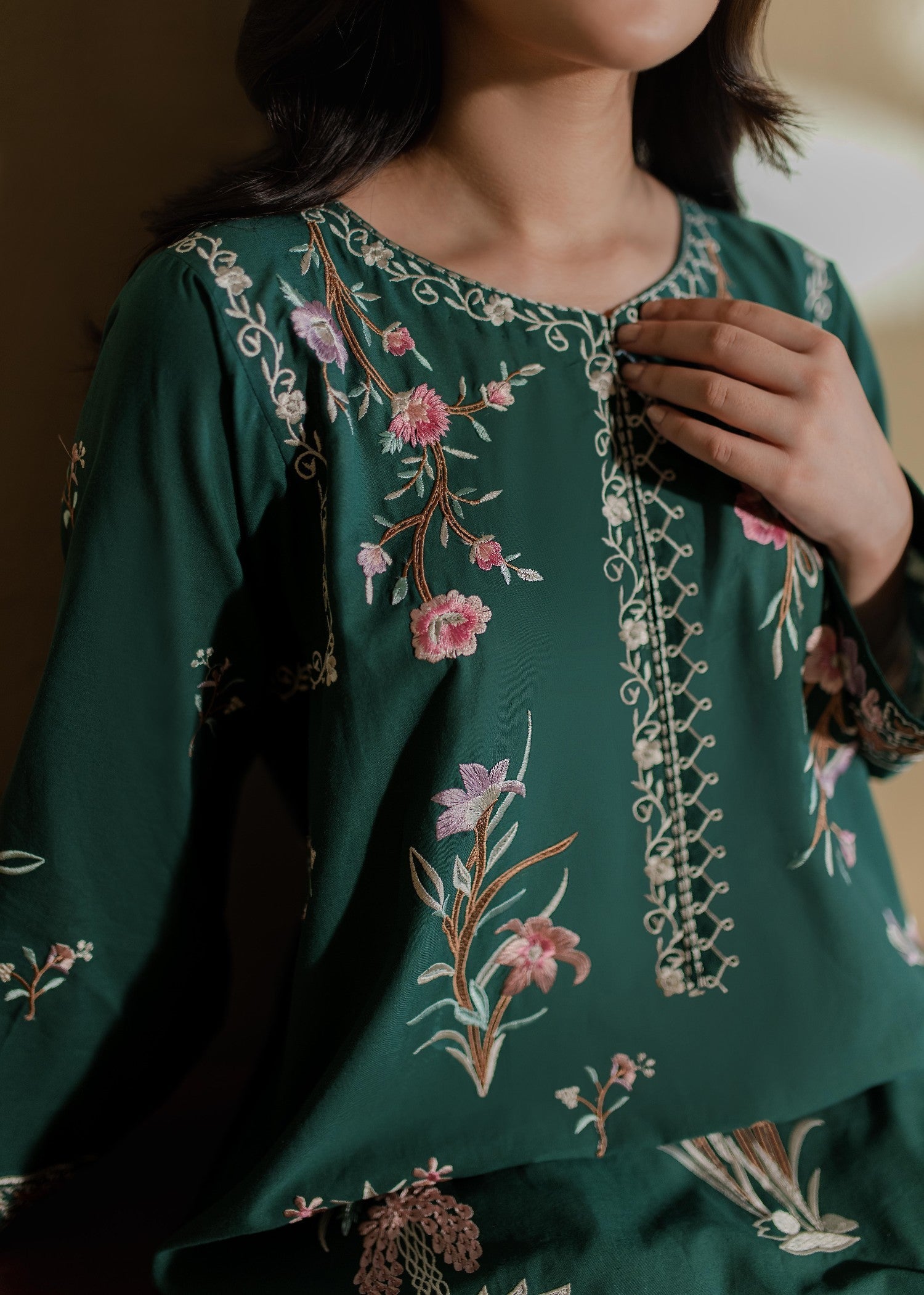 Azulie Green Embroidered Kurta by Women 1pcs