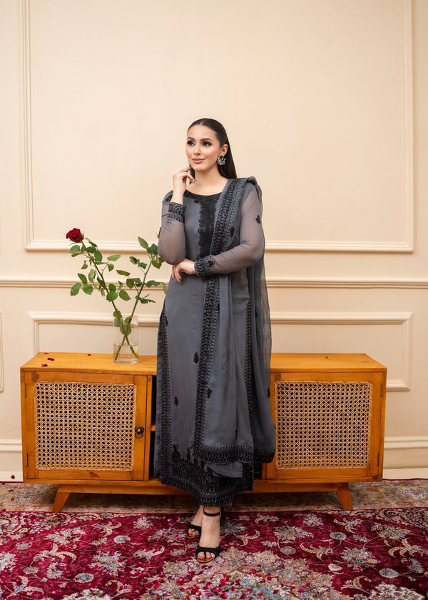 Alyssa GREY CHIFFON SUIT ALL308 Women 3pcs