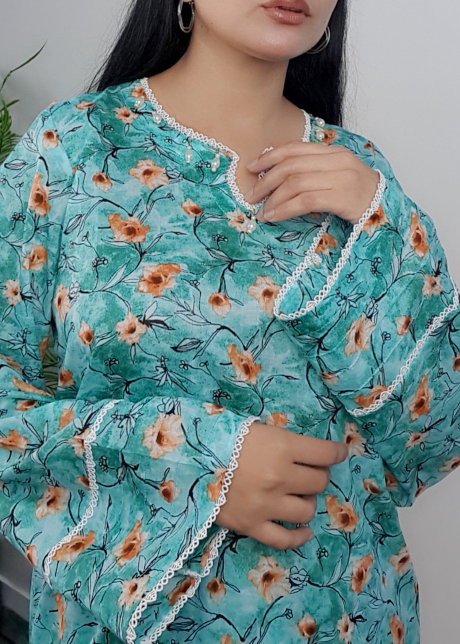 Namal Zara Ltd Summer Pret Lawn Light Cyan Floral Design Women 3pcs