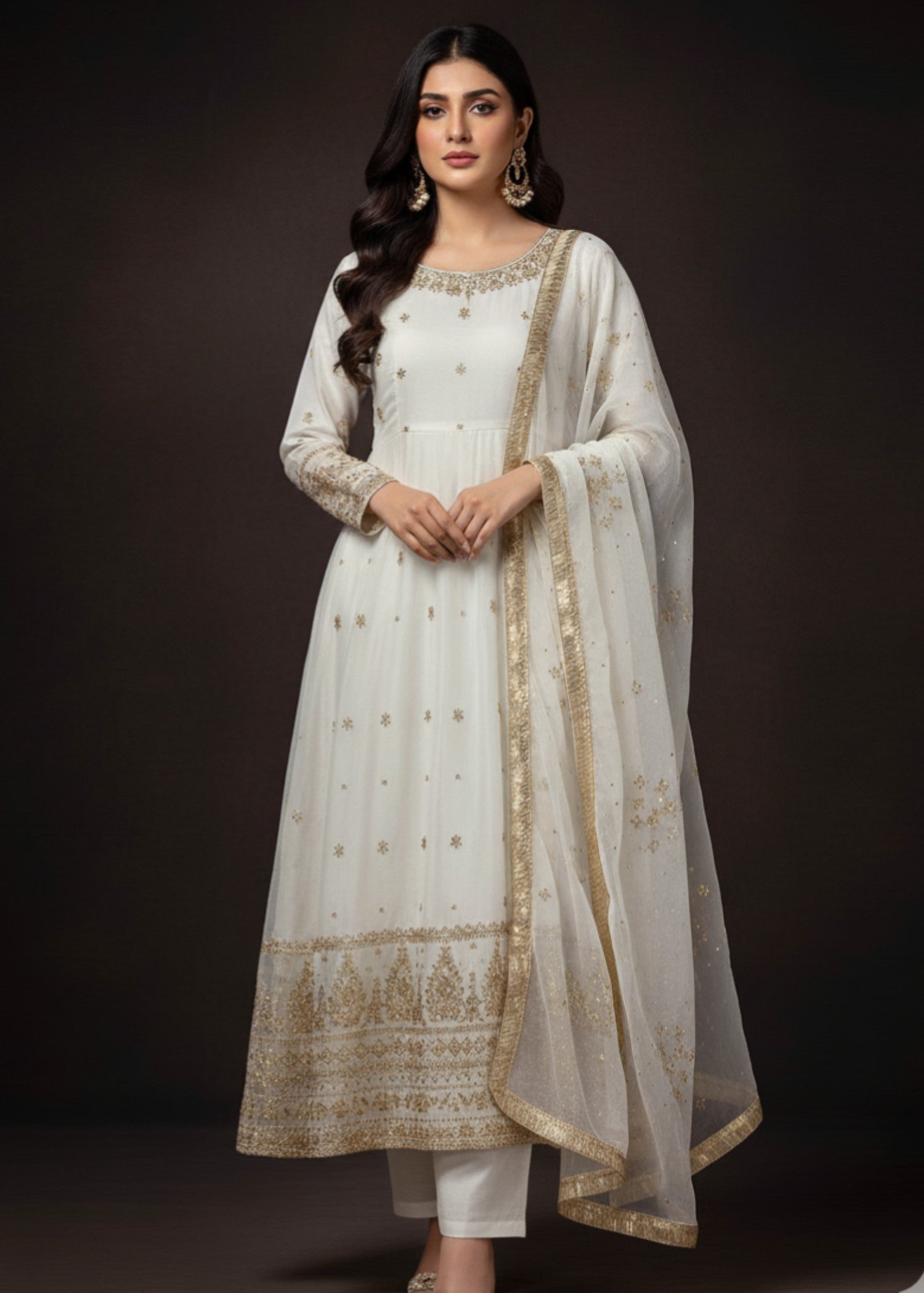 Pehnawa By Bin Akram’s White Bloom | Kattan Silk Pishwas Women 3pcs