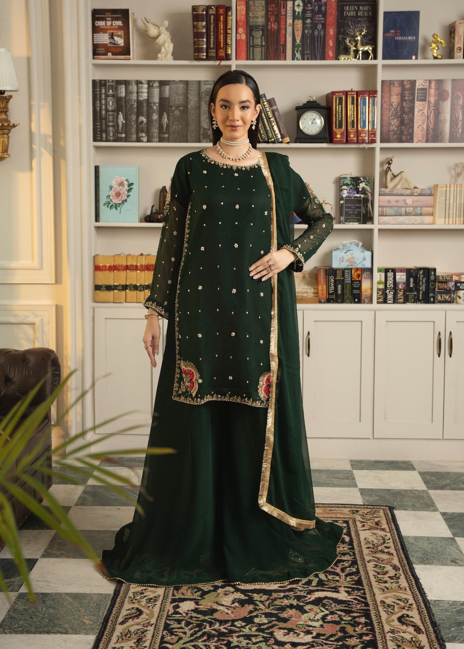 Maira Fashion Bottle green Sharara Women 3pcs