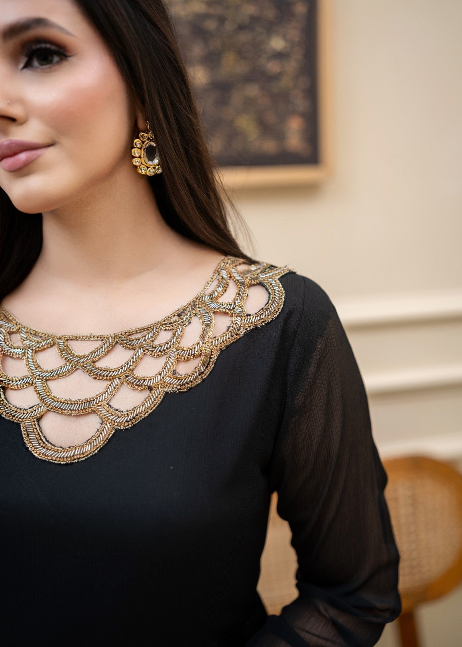 Alyssa BLACK CHIFFON MAXI ALL307 Women 3pcs