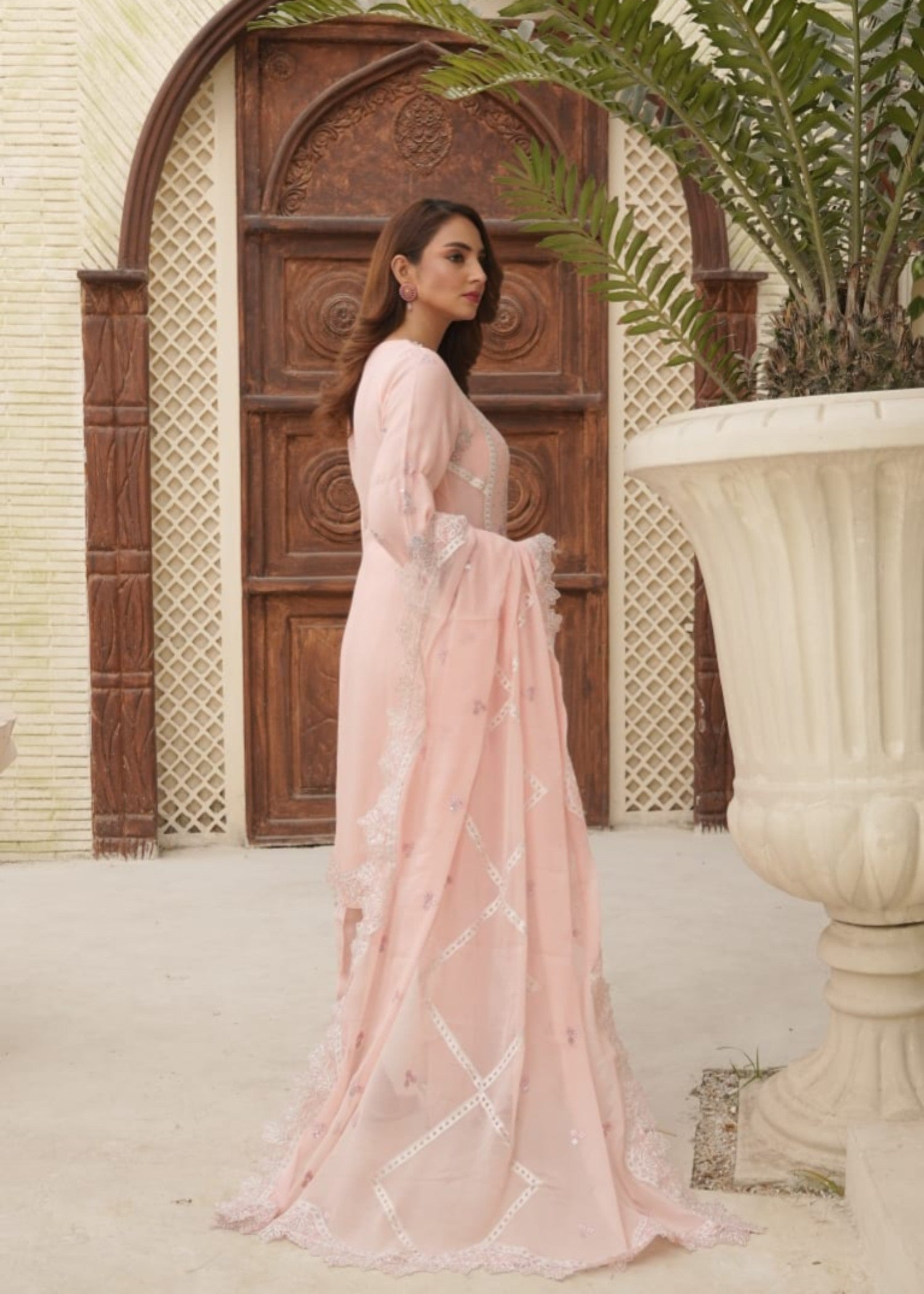 Designer Rack chiffon luxury embraided pink Women 3pcs